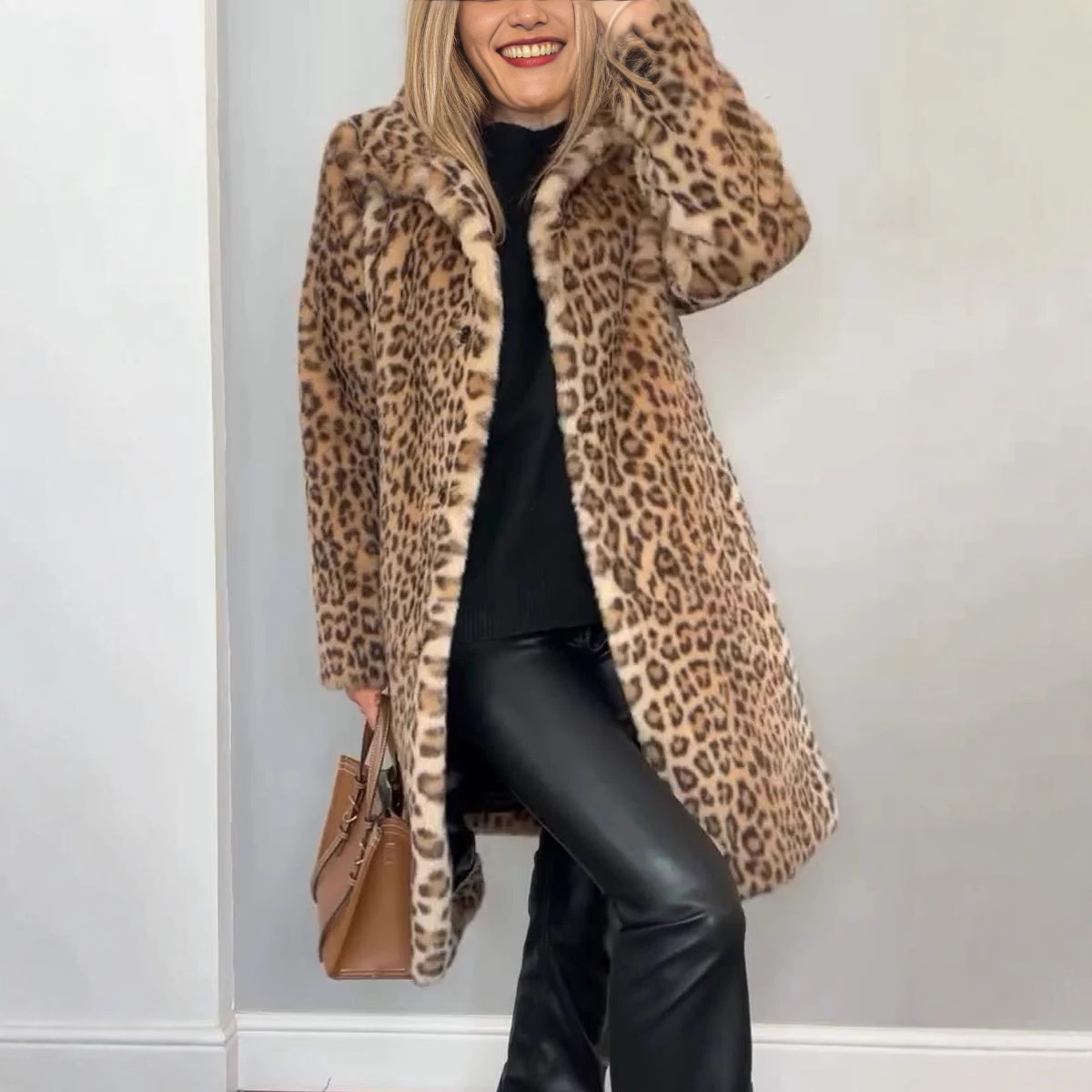 2026 Amazon Aliexpress Independent Station_Autumn and Winter Fashionable European and American Leopard Print Plush Mid-Length Jacket