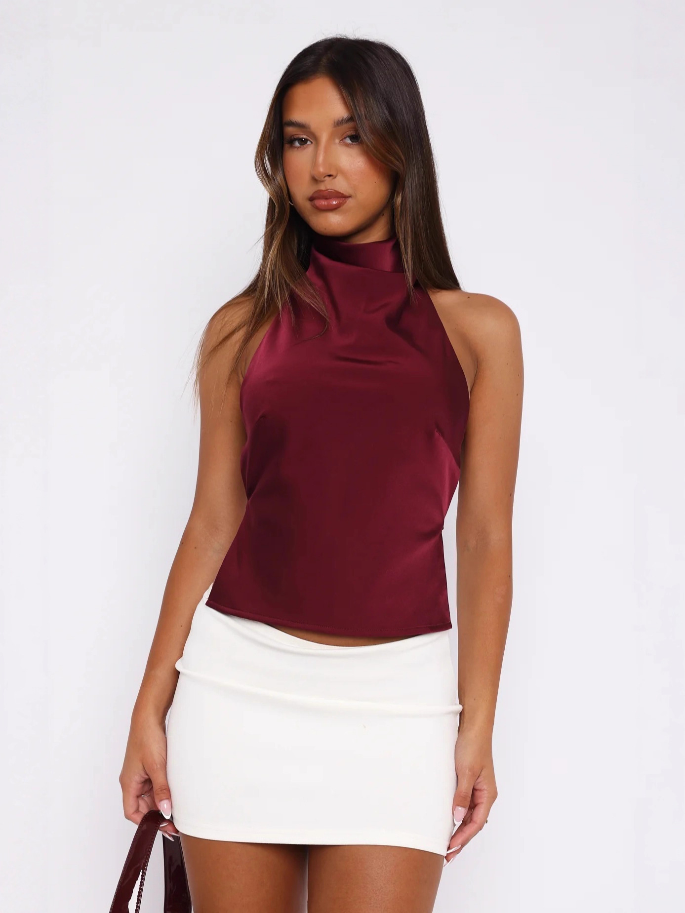 Ayj24S156-Spring and Summer New Chinoiserie Elegant Backless Pure Color High Collar Halterneck Sleeveless Slim Top