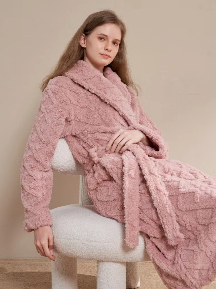Cross-Border Women's Coat Amazon Autumn and Winter New Plush Coat Coral Velvet Thickened Velvet Women's Nightgown Long Bathrobe