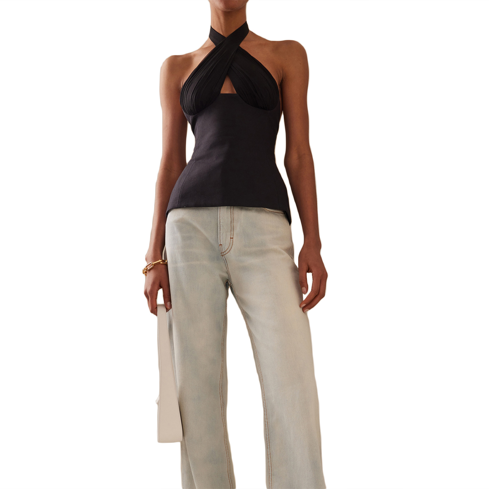 Summer Internet Celebrity Hot Girl Halter Neck Strappy Top Casual Sexy European and American Fashion Trendy Sleeveless Solid Color Vest Wholesale