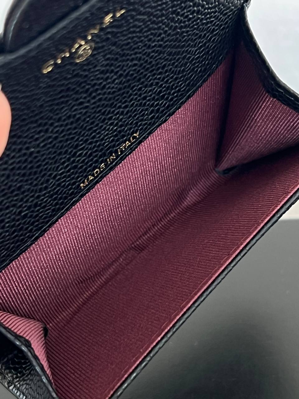 Chanel Black Caviar Leather Quilted Flap Card Holder With Gold CC Logo