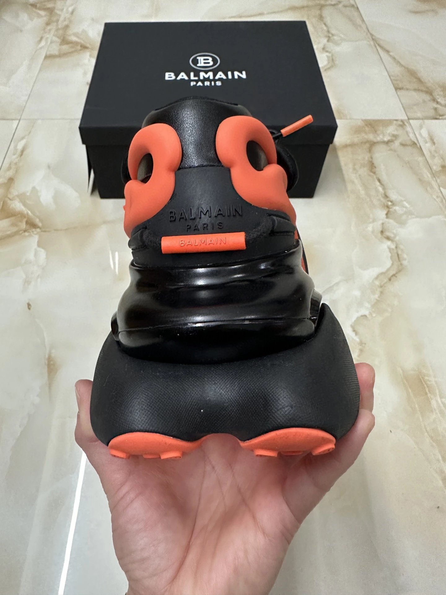 2022 Balmain Bullet Shoes Orange & Black