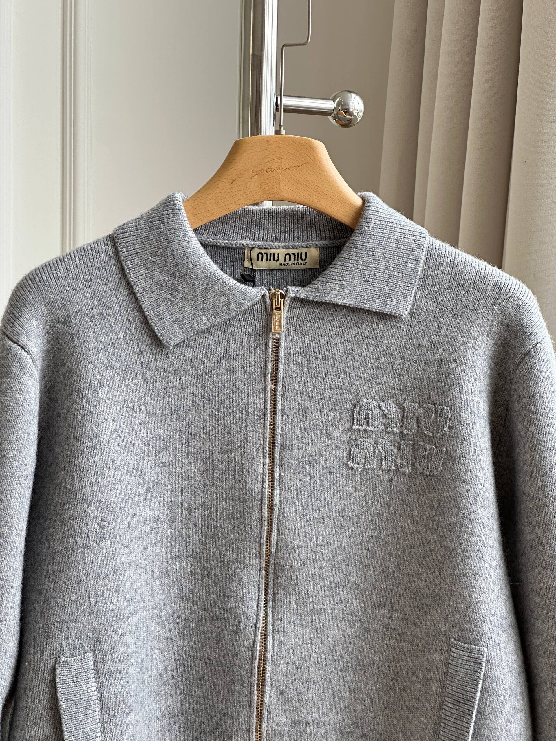 Miu Miu Collared Zip-Up Wool Knit Jacket
