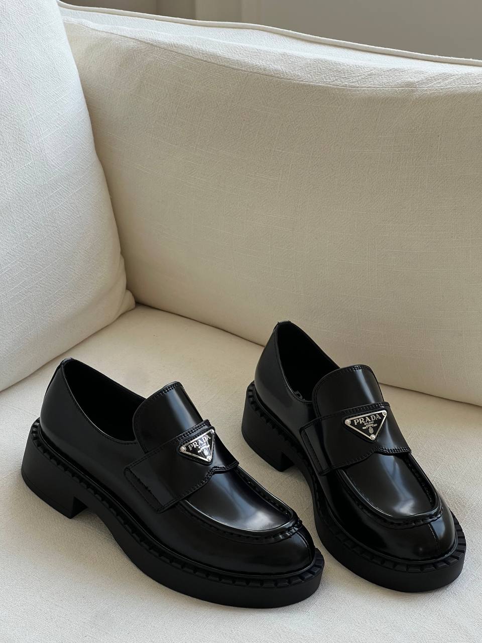 Prada Black Smooth Leather Monolith Platform Loafers
