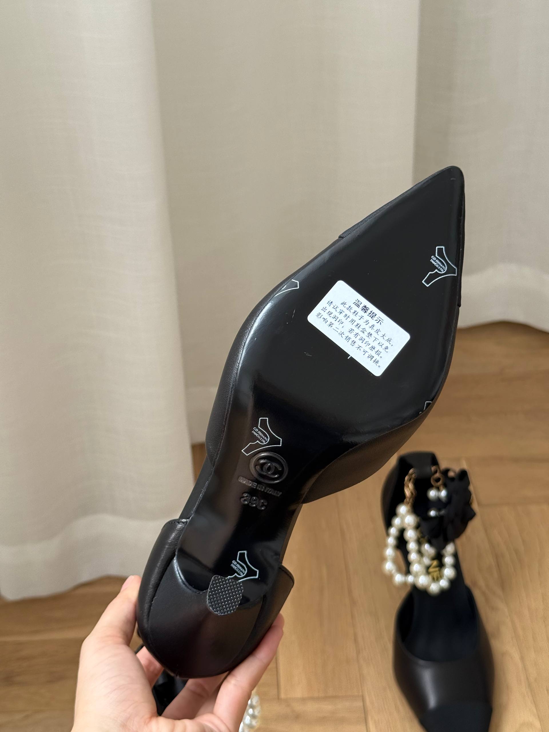 CHANEL Camellia Bow Pearl Ankle Strap Pointed Toe High Heel Sandals