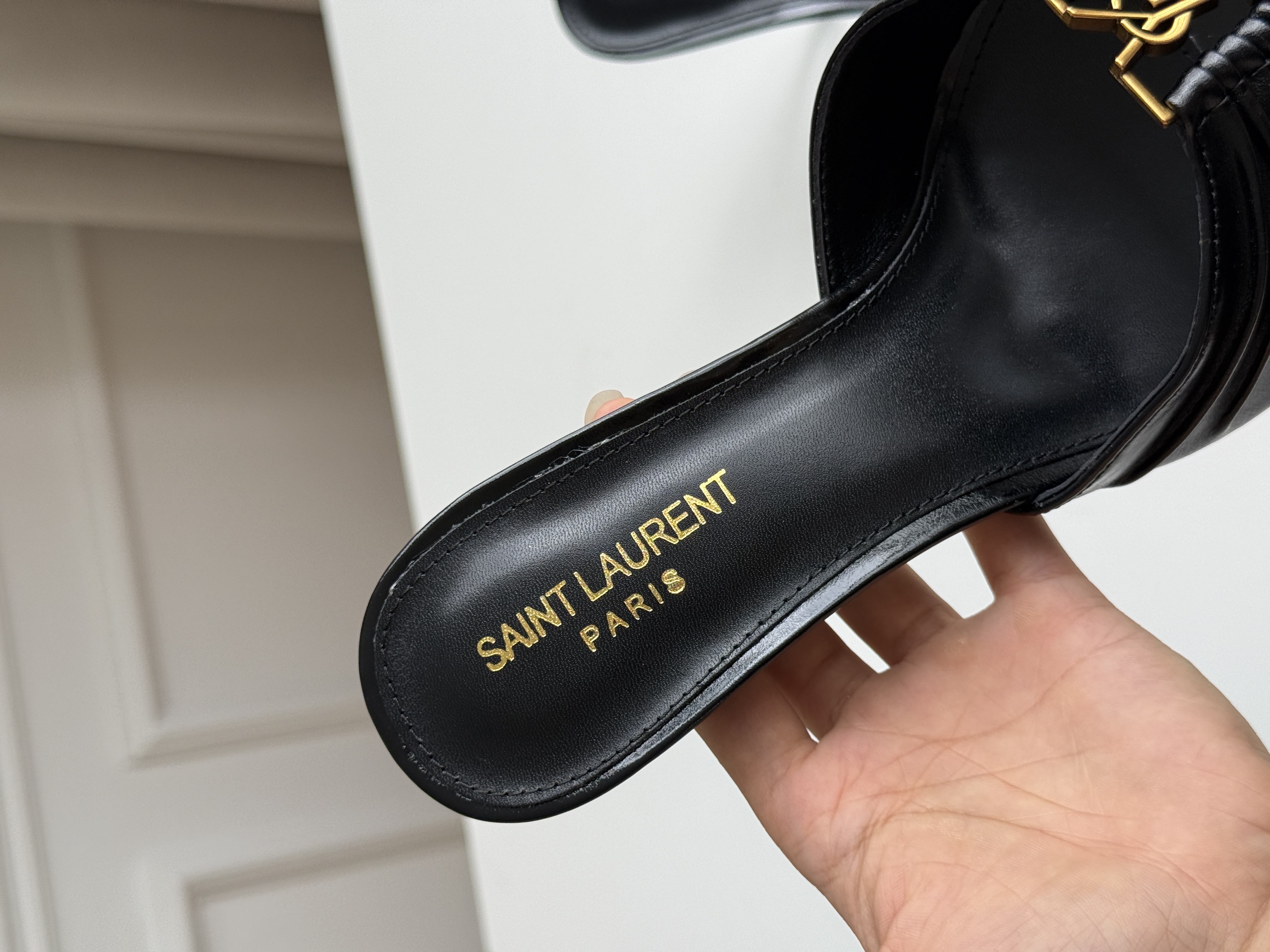 YSL Cassandre Logo Heeled Mules