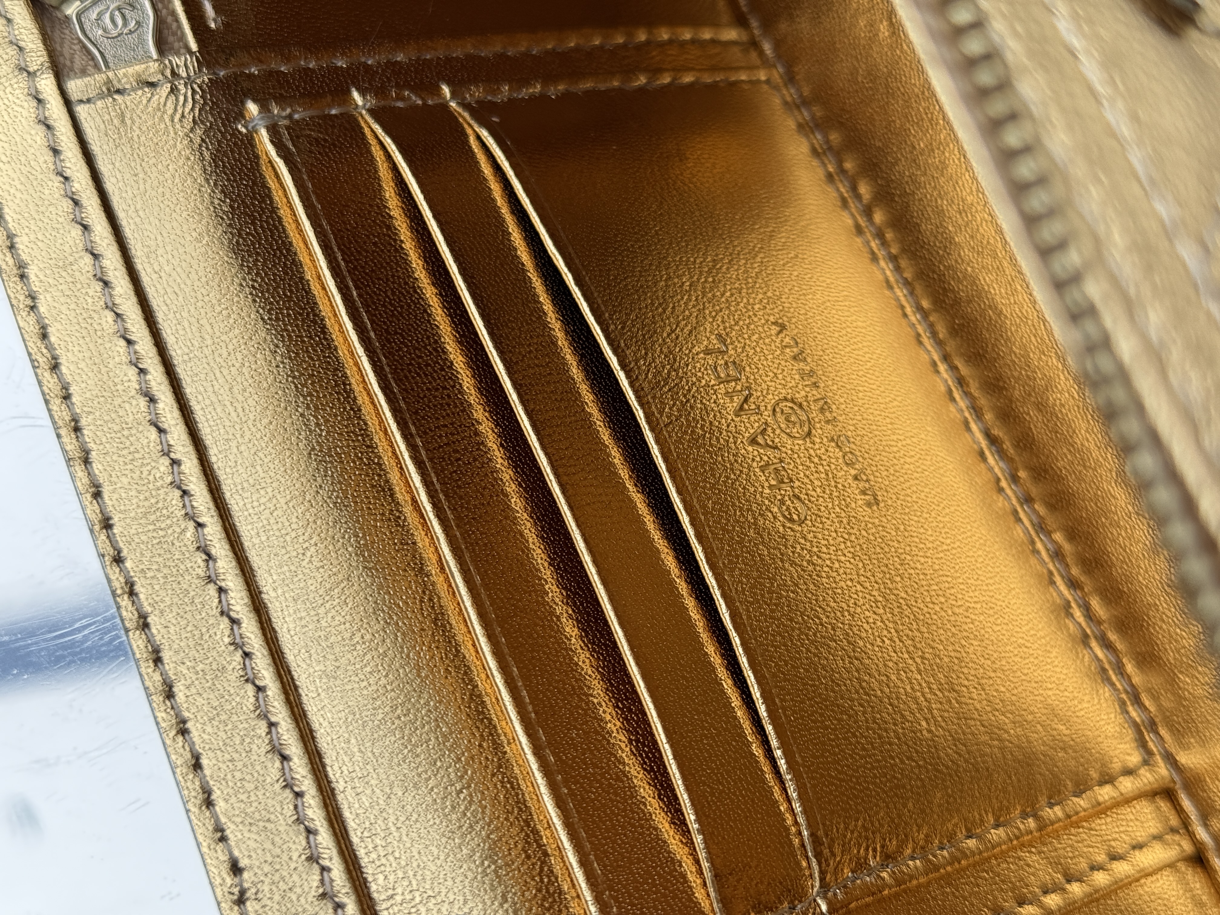 Chanel Metallic Gold Caviar Leather Vanity Case