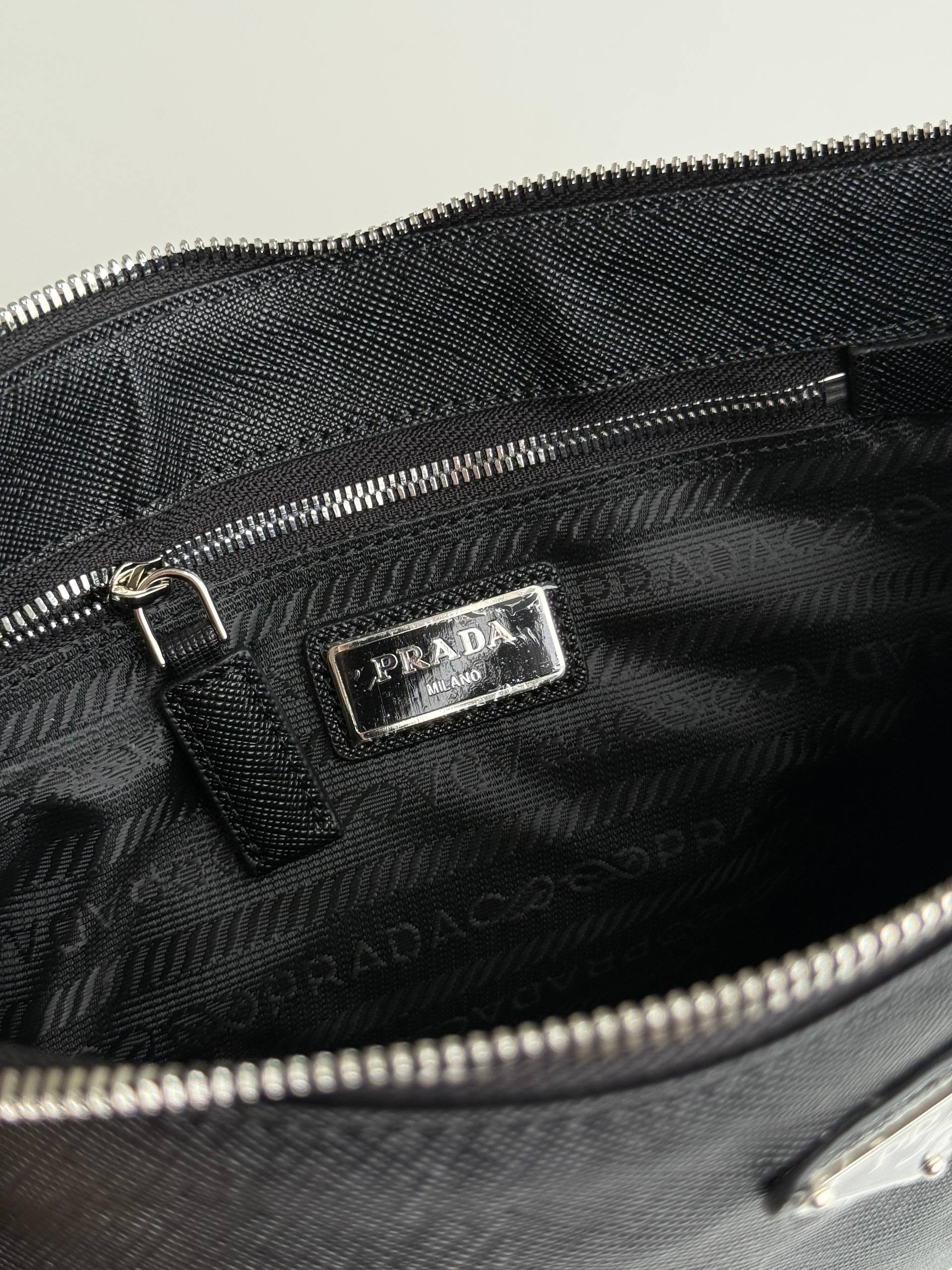Prada Saffiano Leather Triangle Logo Zip Clutch Pouch