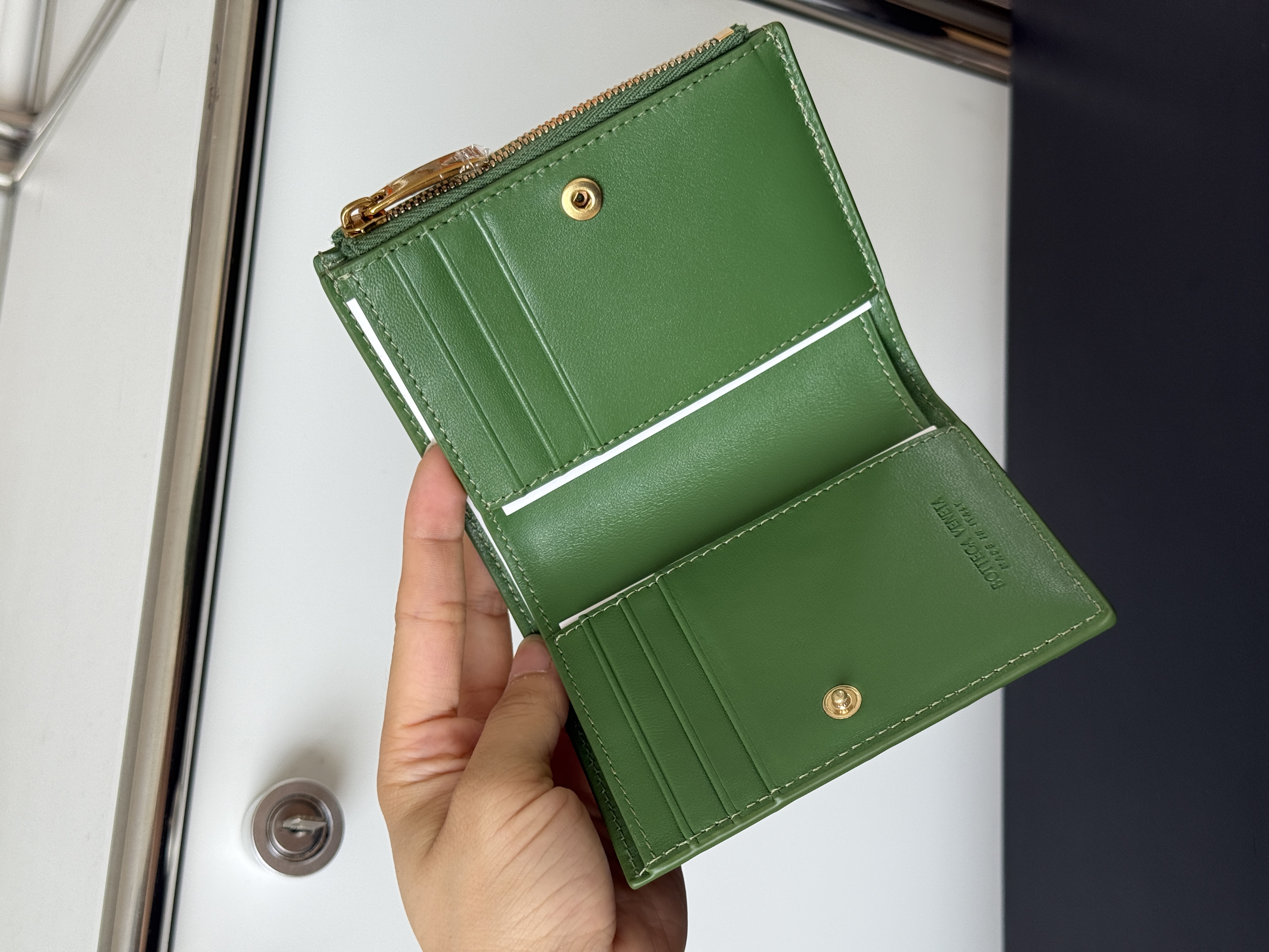 Bottega Veneta Intreccio Compact Bi-Fold Wallet with Zip
