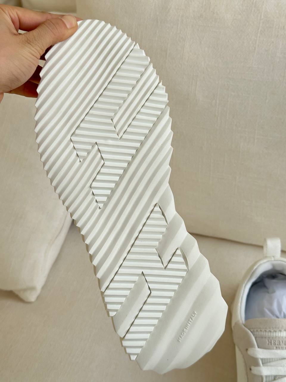 Hermès White Technical Fabric & Suede Chunky Sole Sneaker