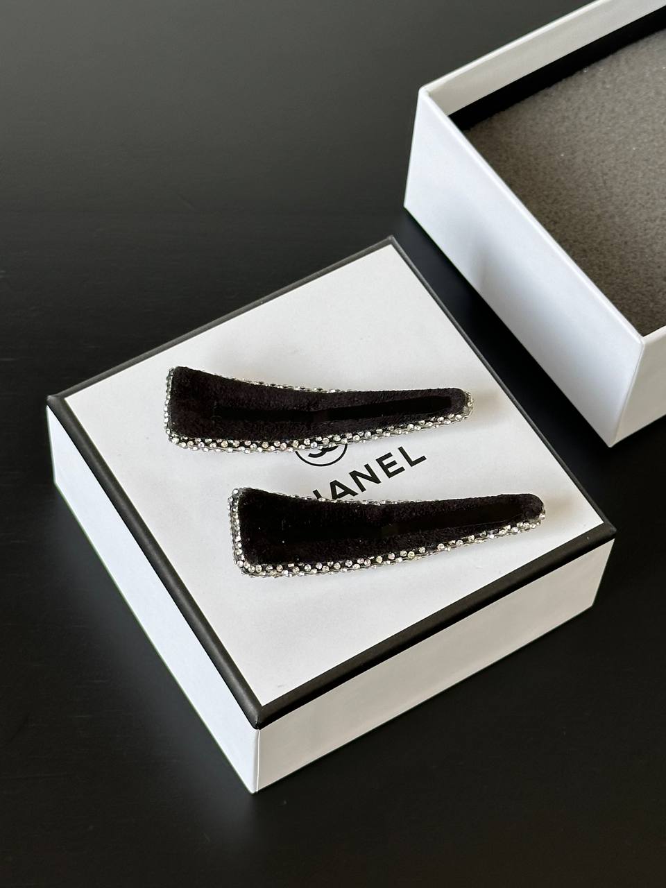 CHANEL Crystal-Embellished Hair Clips with CC Logo