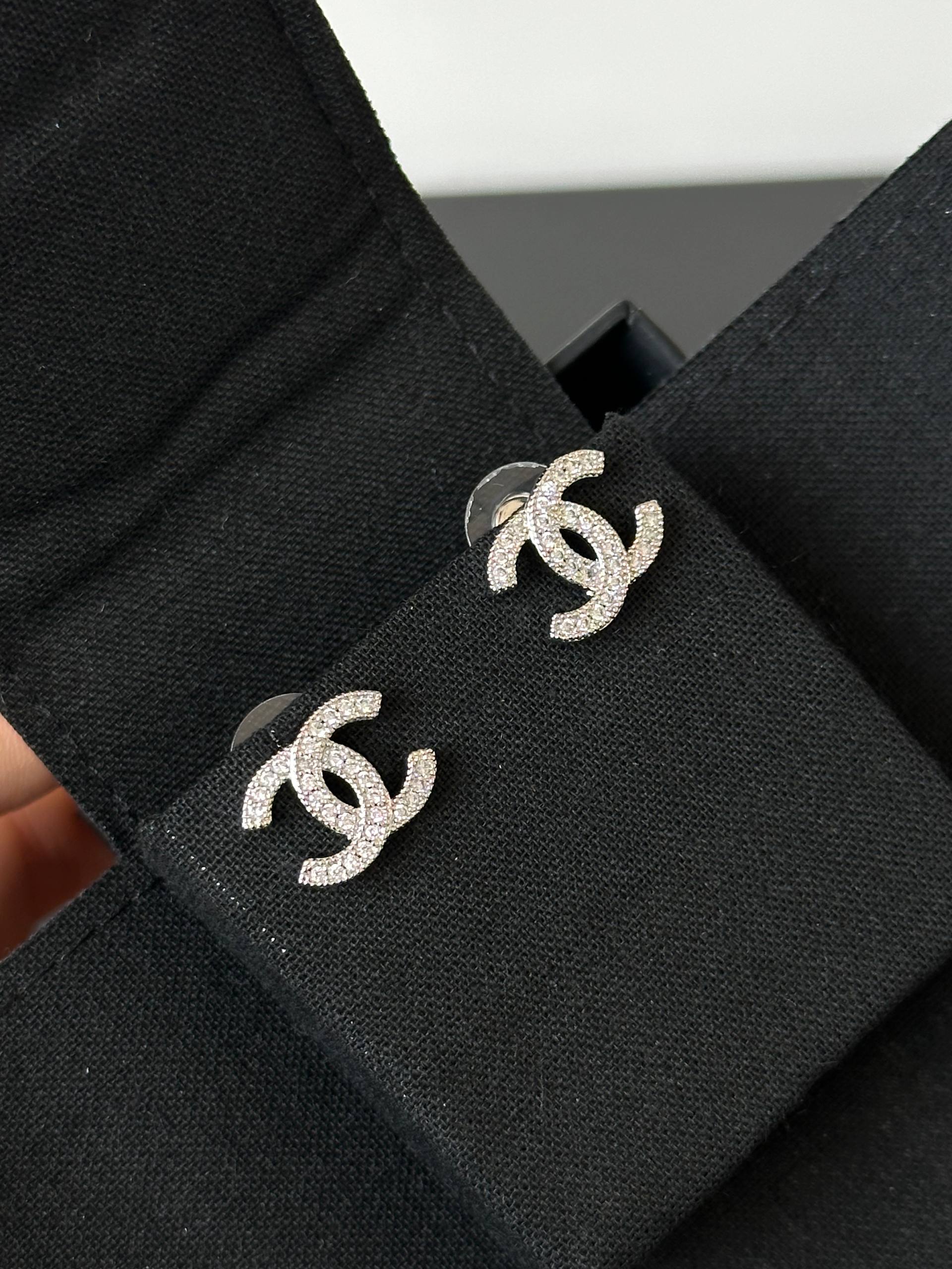 Chanel Classic CC Pavé Crystal Stud Earrings