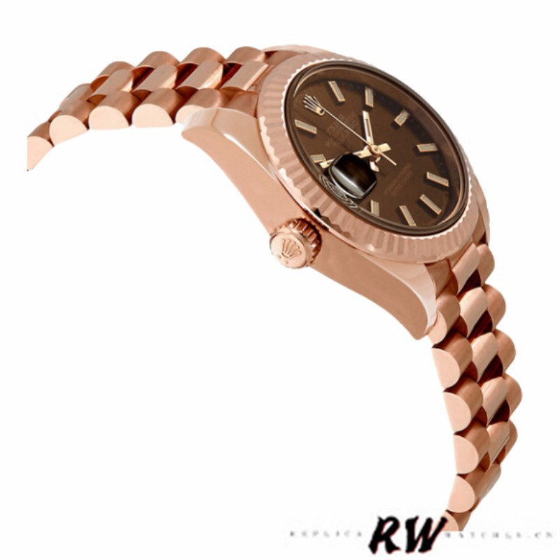 Rolex Datejust 279175 Chocolate Index Dial Fluted Bezel 28mm Lady Replica Watch