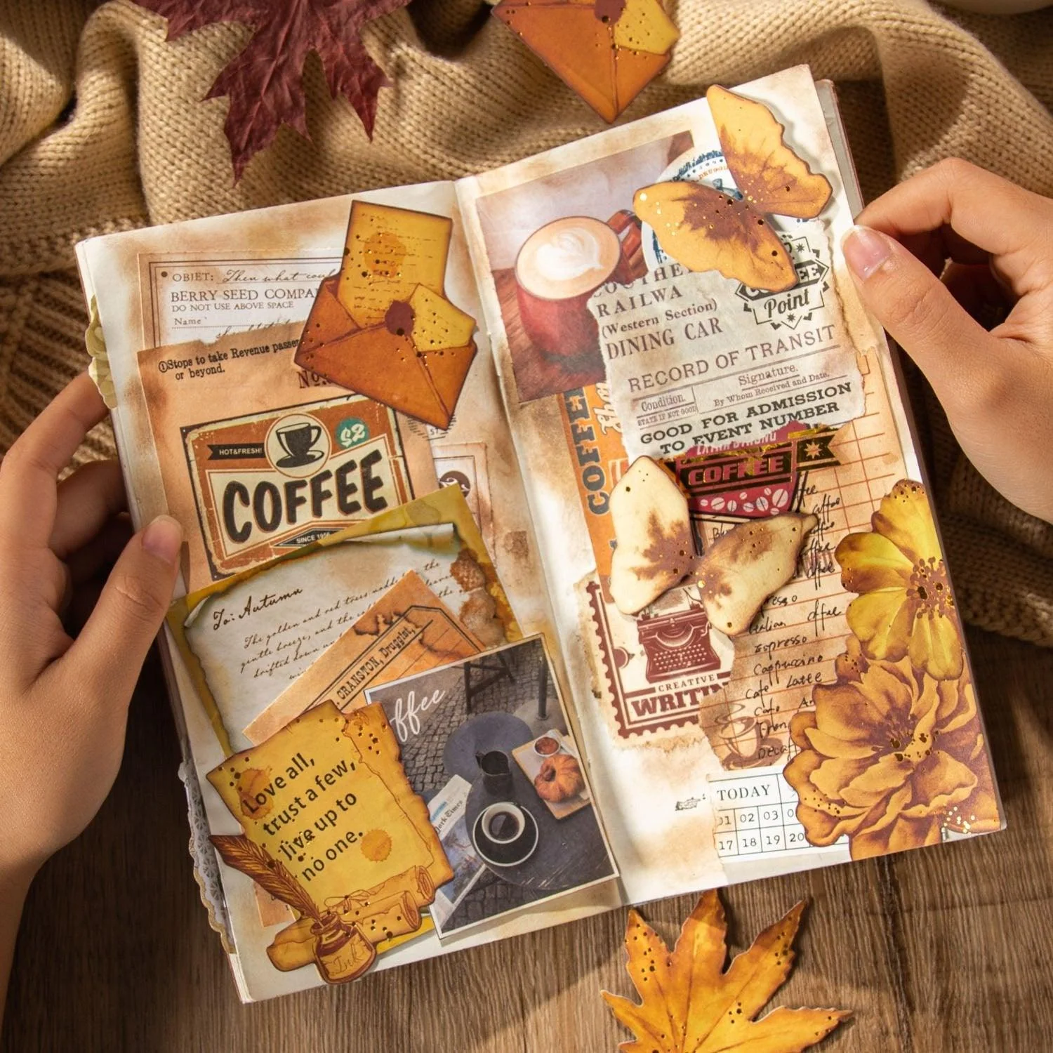 1002 Coffee Late Autumn Series: Coffee Dyed with Gold Foil Journal Materials