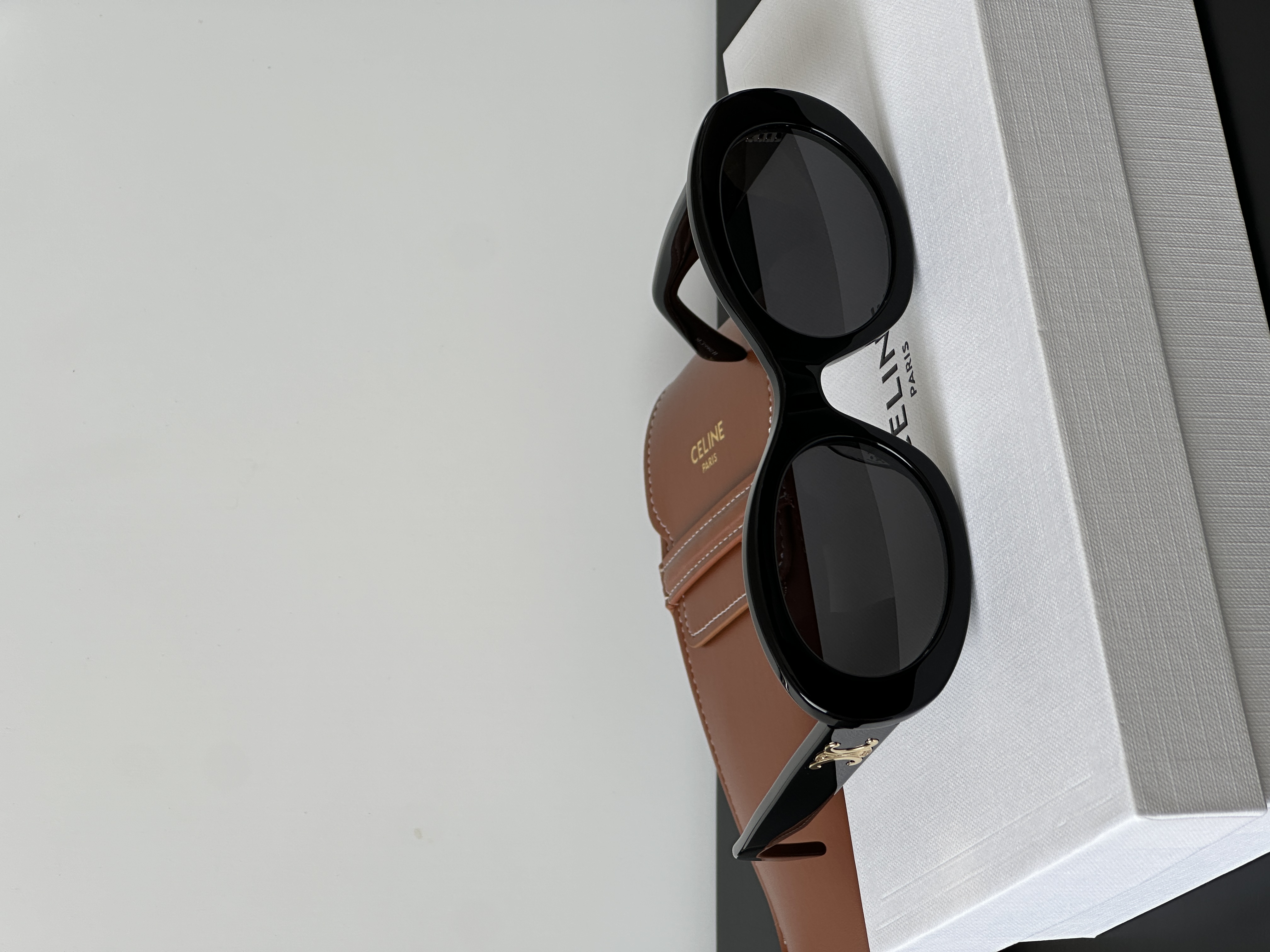 Celine Black Acetate Triomphe Oval Retro Sunglasses