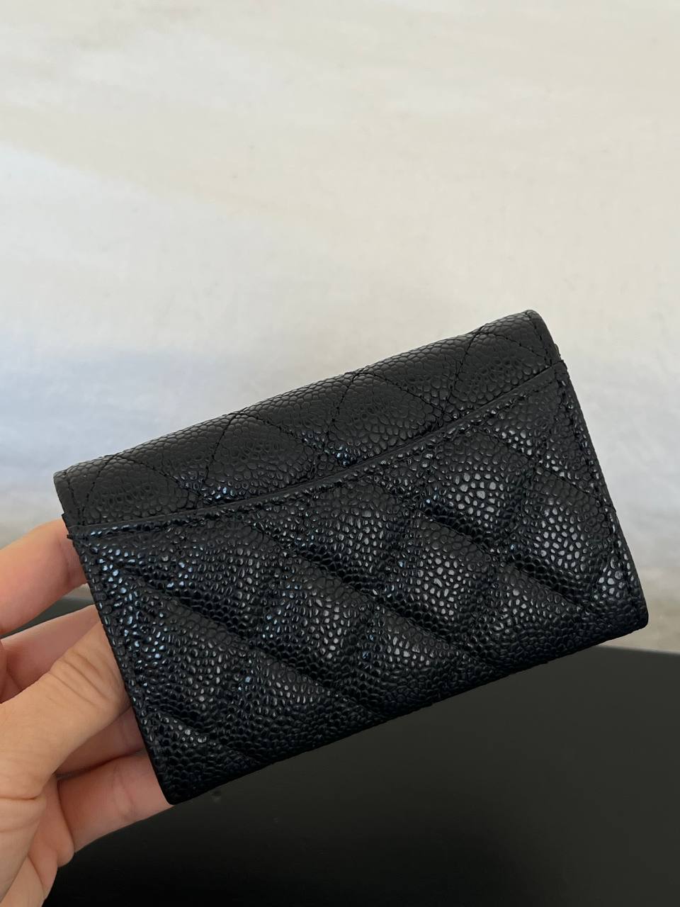 Chanel Black Caviar Leather Quilted Flap Card Holder With Gold CC Logo