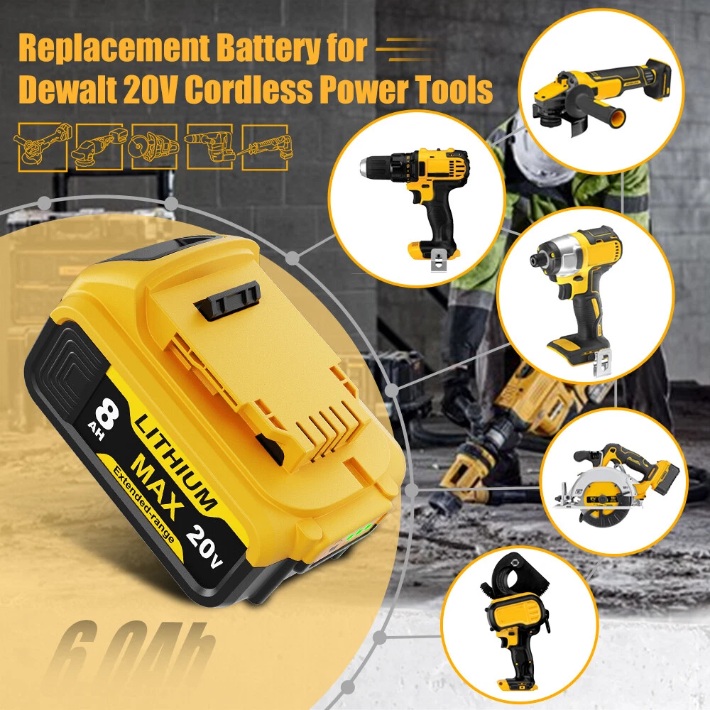 2-piece set suitable for DeWalt 20V 20V Max XR 8.0AH lithium-ion battery DCB206-2 DCB205-2