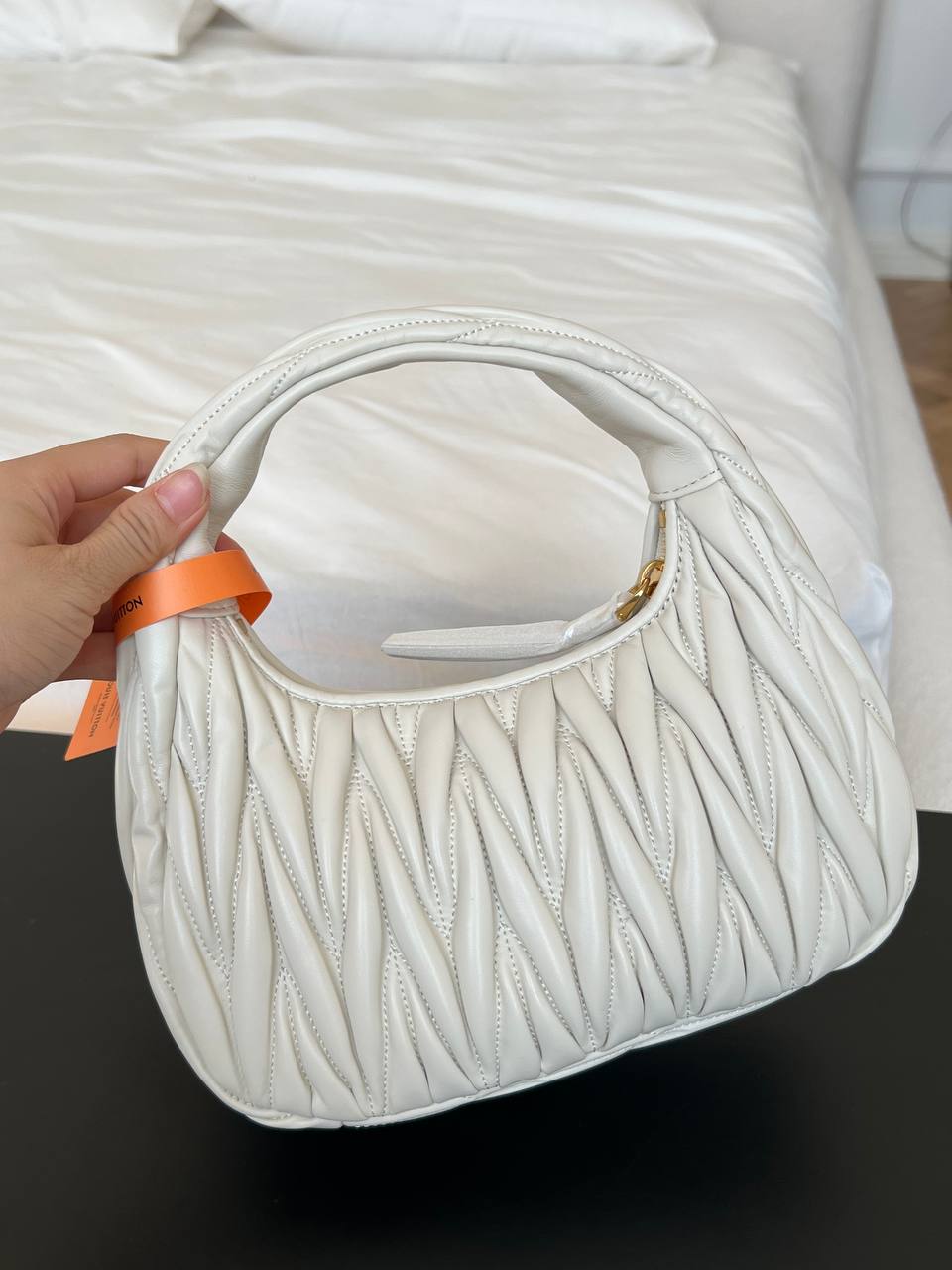 Miu Miu White Matelassé Nappa Leather Mini Hobo Handbag