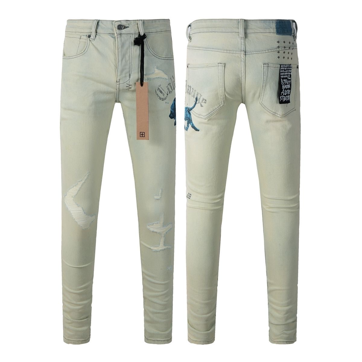 ksubi New Light Color Slim Fit Ripped Patch Denim Jeans