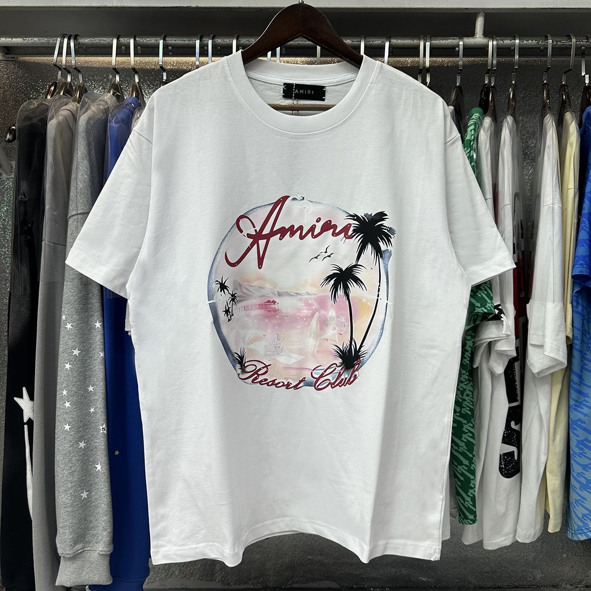 Amiri Resort Club Palm Tree Graphic Short Sleeve T-Shirt