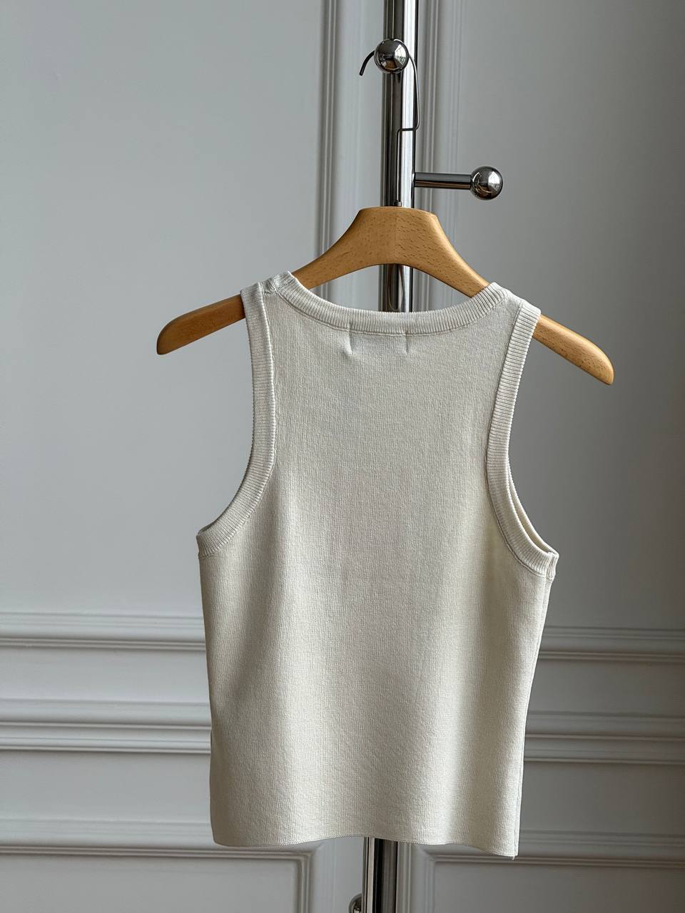 Miu Miu Crystal-Embellished Logo Knit Tank Top