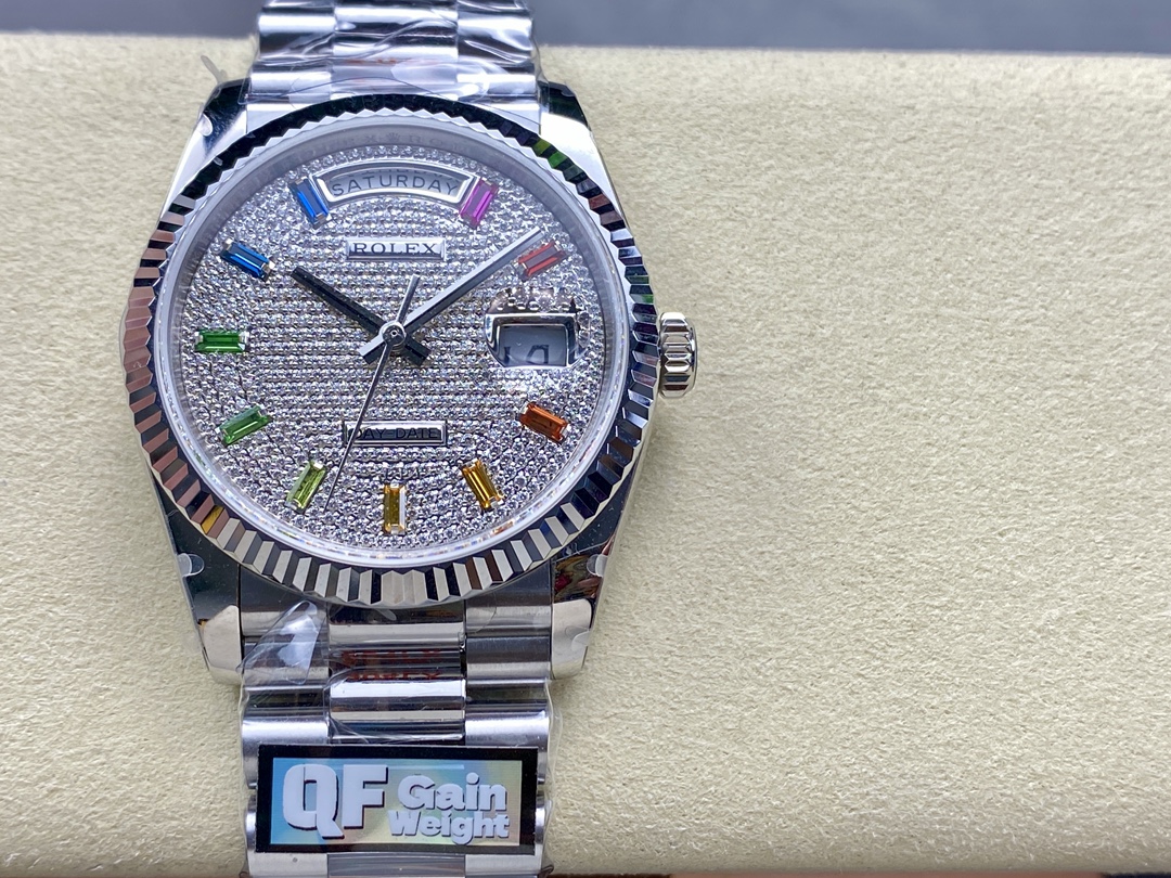 Rolex Day Date 36mm White Gold 128239 0016 Pave Rainbow Diamond Dial