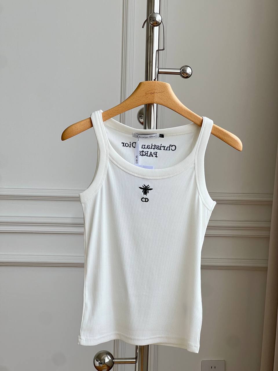 Christian Dior Bee-Embroidered Ribbed Tank Top