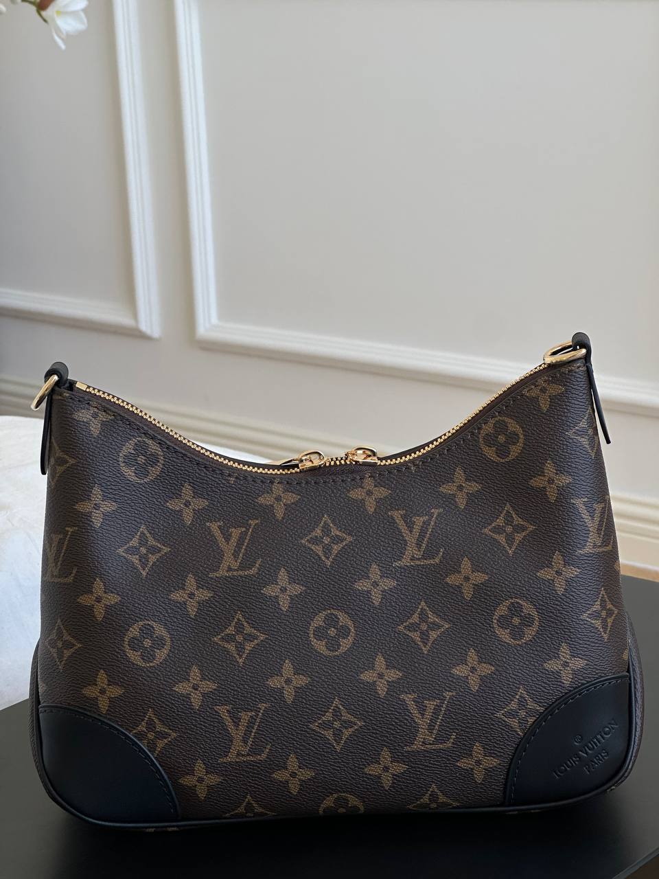 Louis Vuitton Monogram Canvas & Black Leather Double Zipper Hobo Crossbody Bag