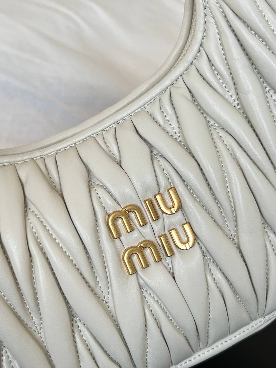 Miu Miu White Matelassé Nappa Leather Mini Hobo Handbag