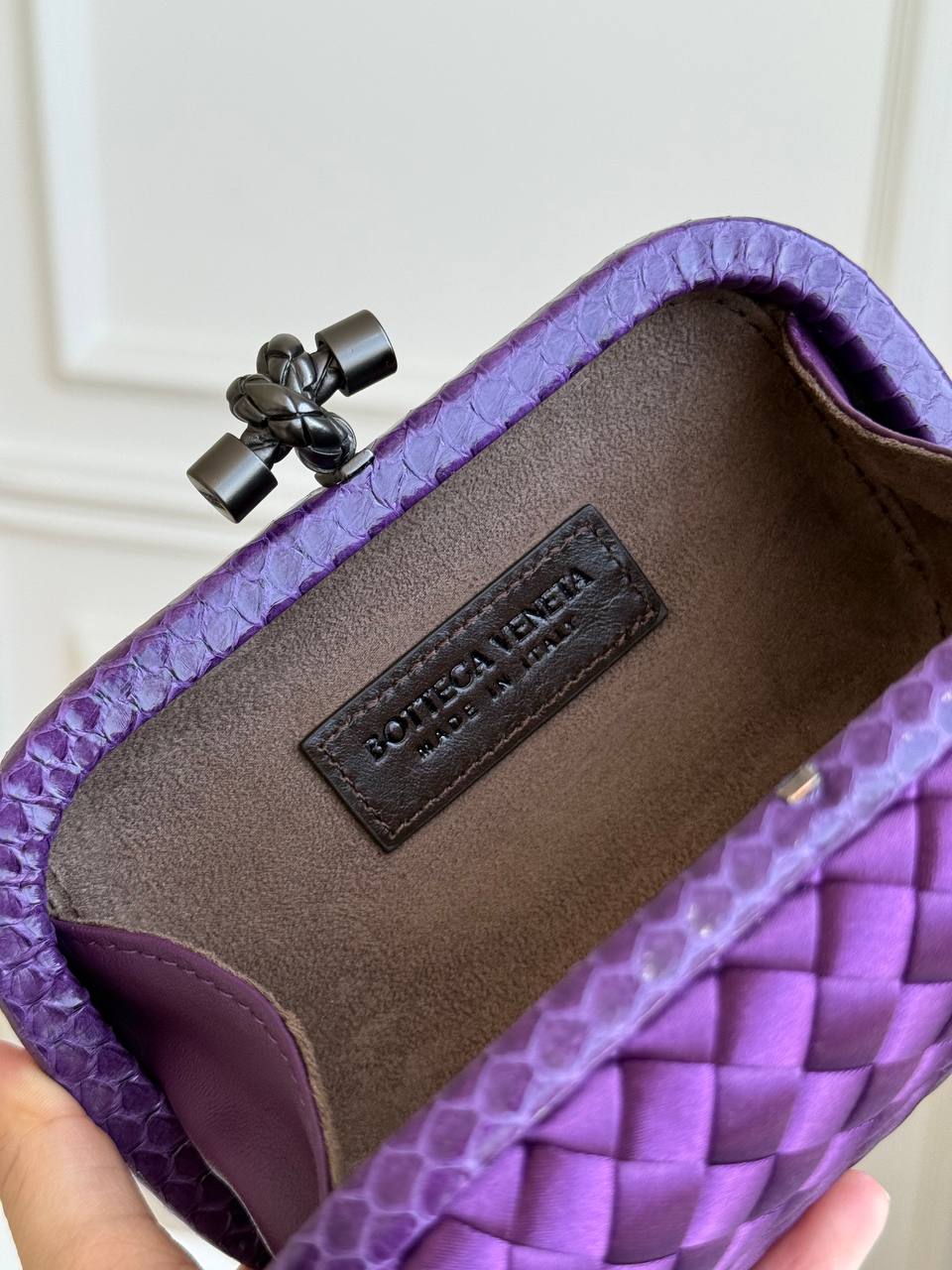 Bottega Veneta Knot Intrecciato Satin Clutch