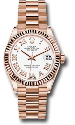 Rolex Everose Gold Datejust 31 Watch - Fluted Bezel - White Roman Dial - President Bracelet - 278275 wrp【1:1 Replica】