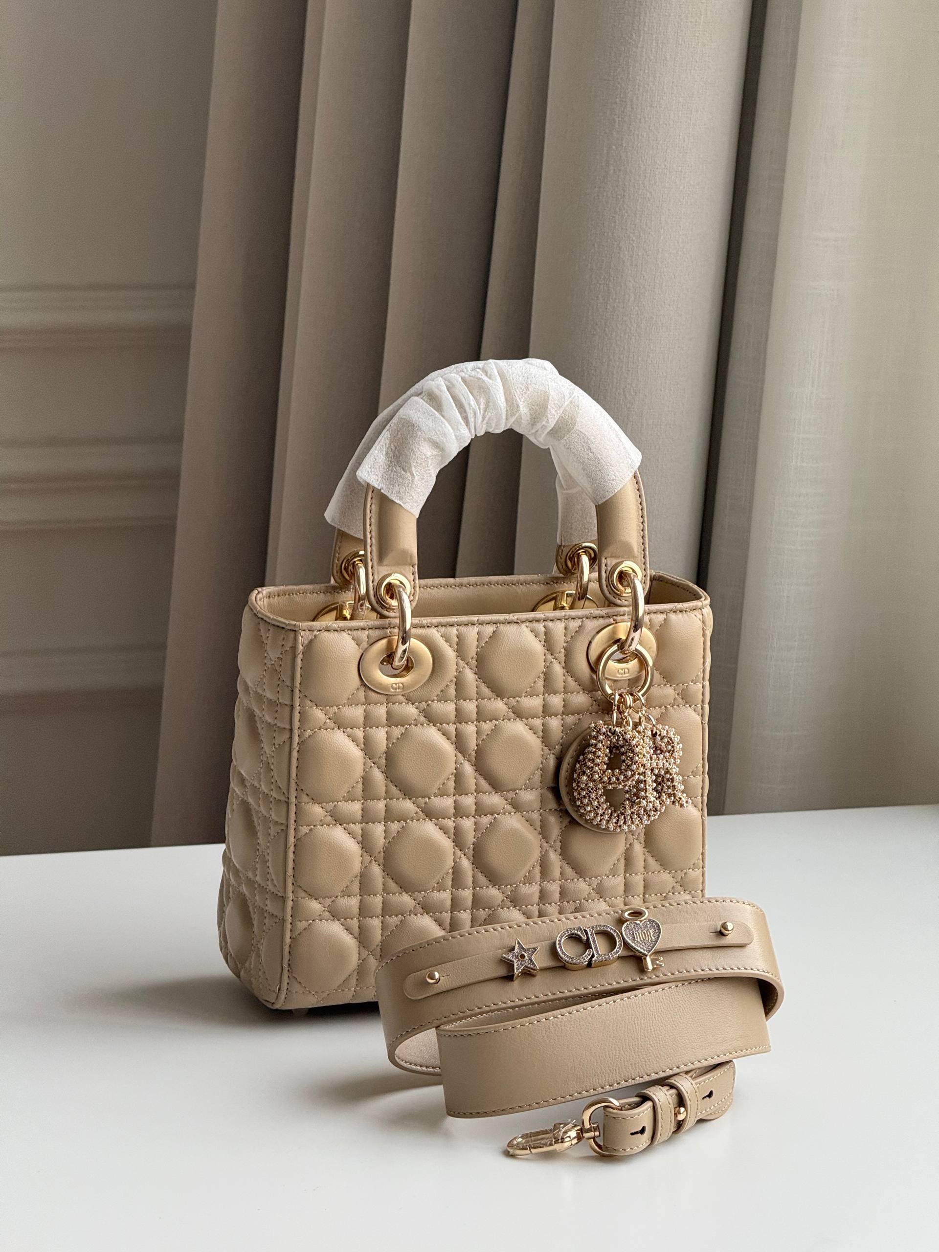 Dior Mini Cannage Lady Dior Handbag with Crystal Charm