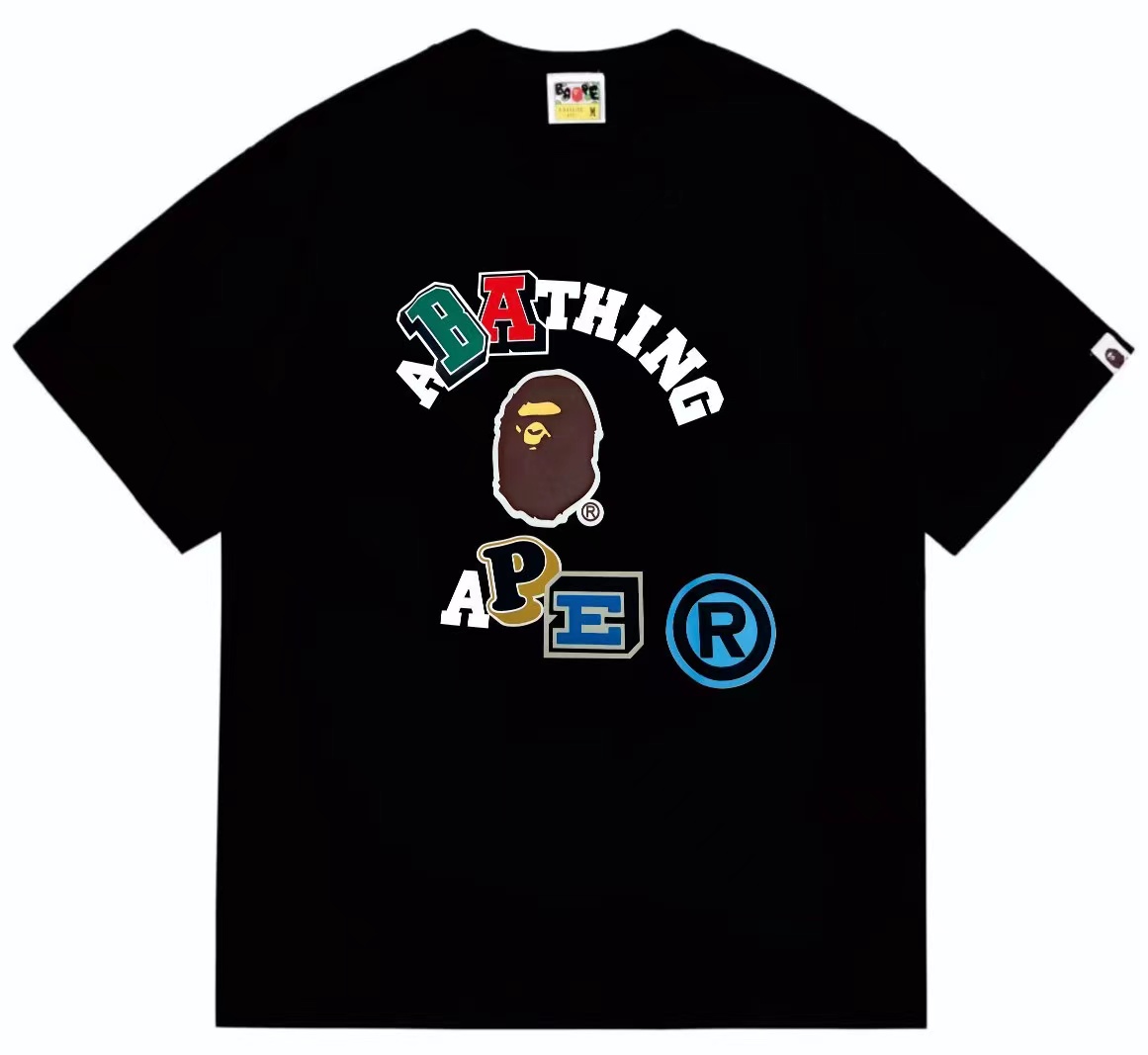 Colorful ape man head letters black and white tshirt