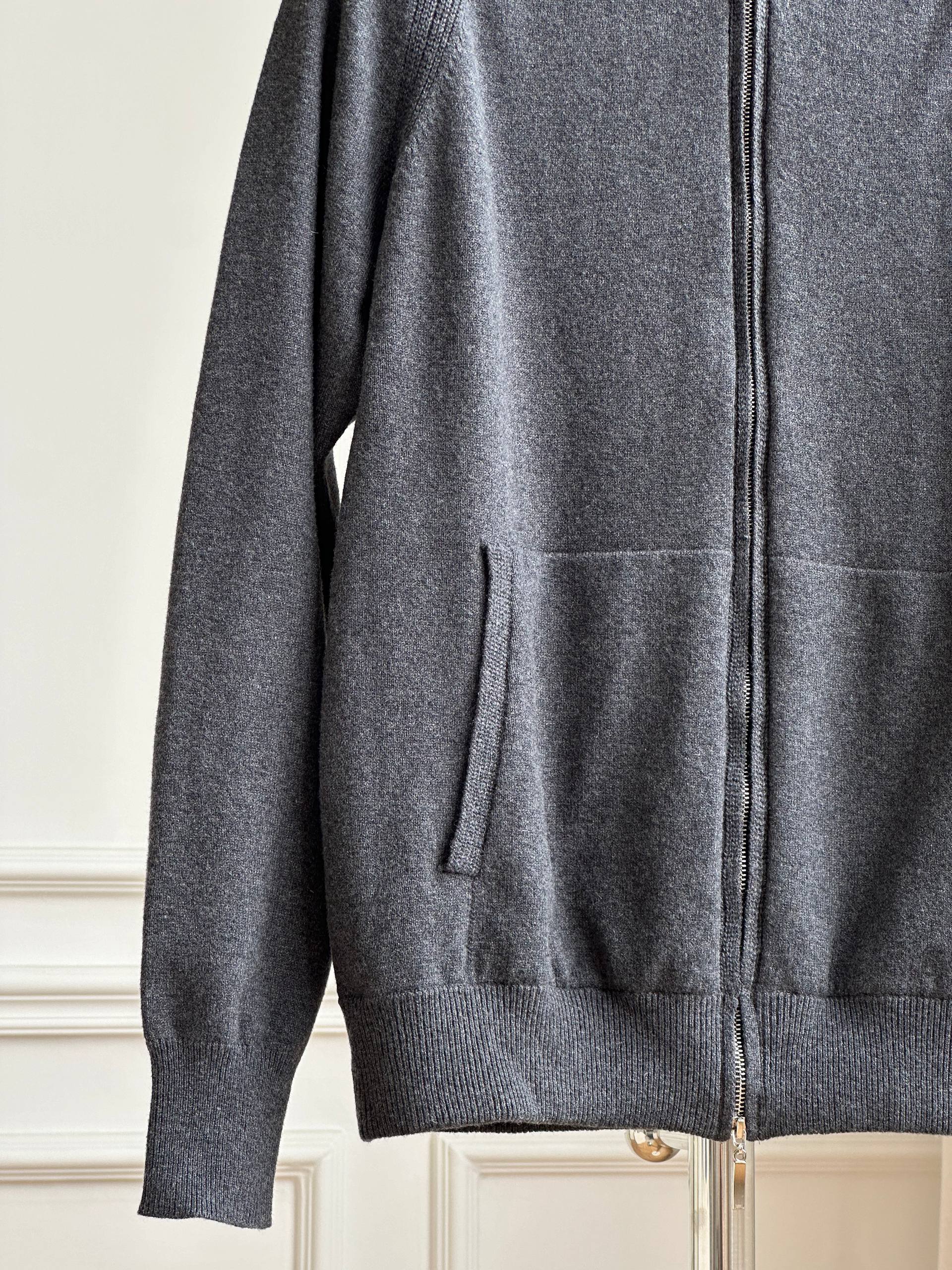 Solid Cashmere Zip-up Hooded Knit Cardigan