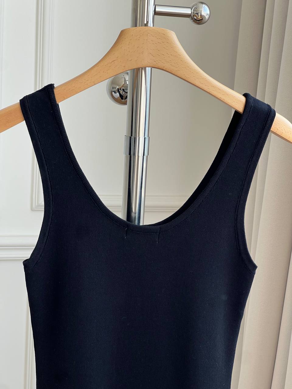 Chanel CC Embroidery U-Neck Slim Knit Sleeveless Maxi Dress