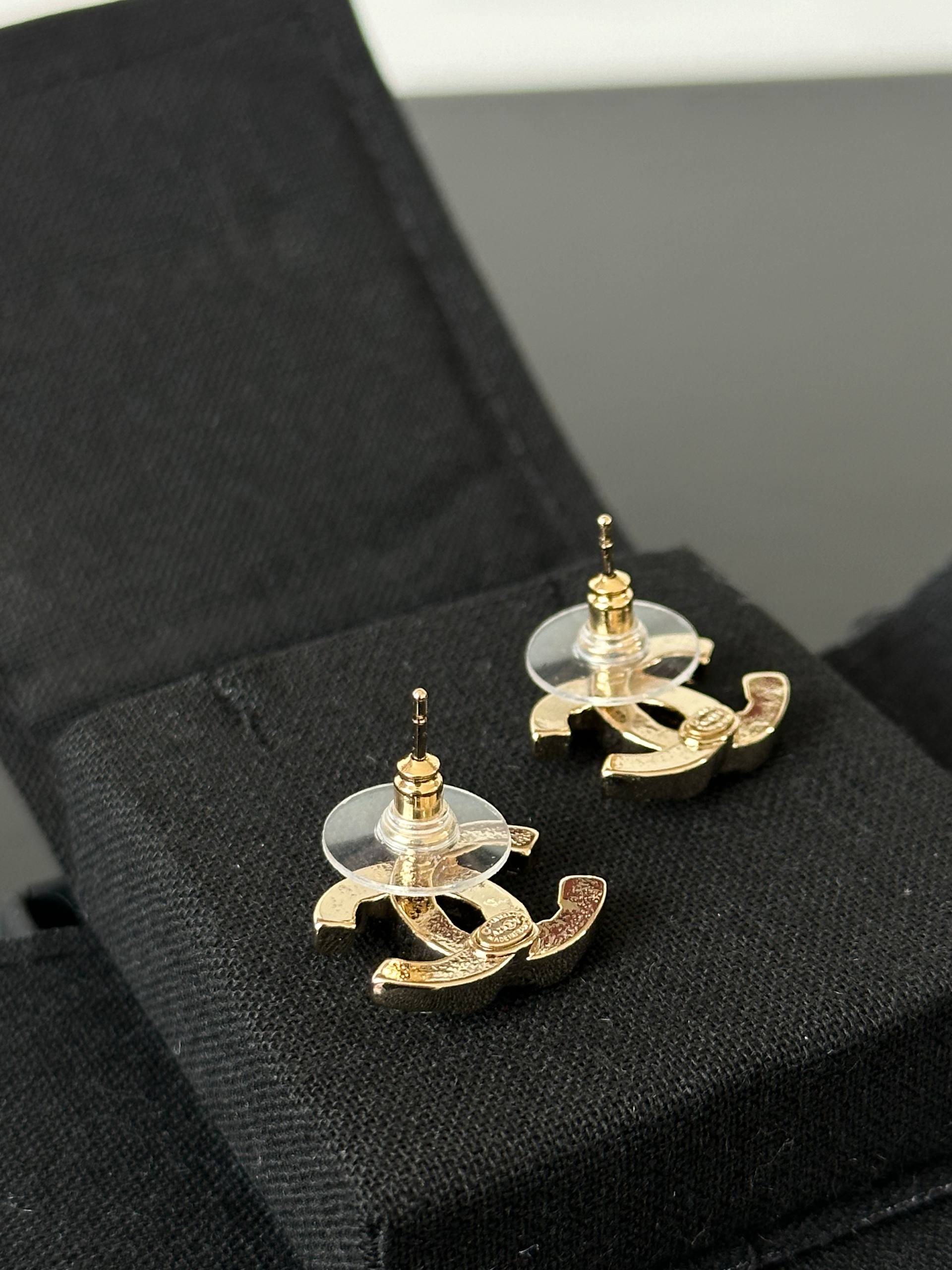 Chanel Classic Interlocking CC Crystal Stud Earrings