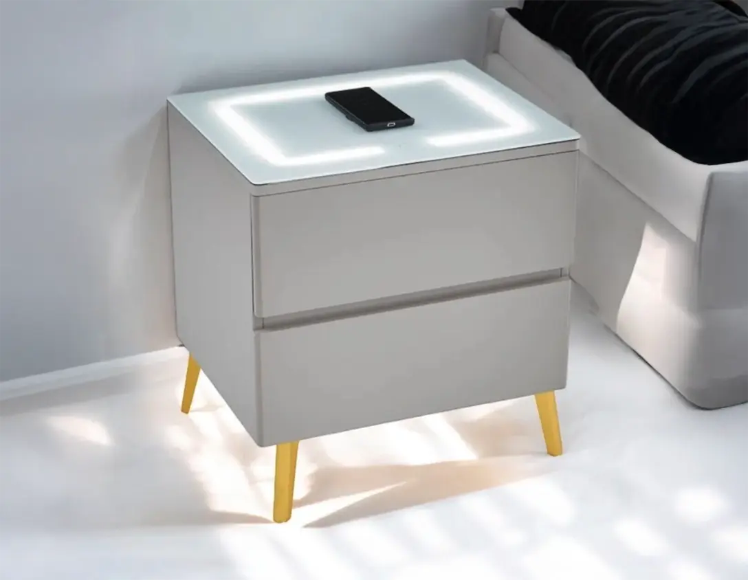 Table de chevet avec LED et Chargeur Induction LYDIE - 50 x 40 cm