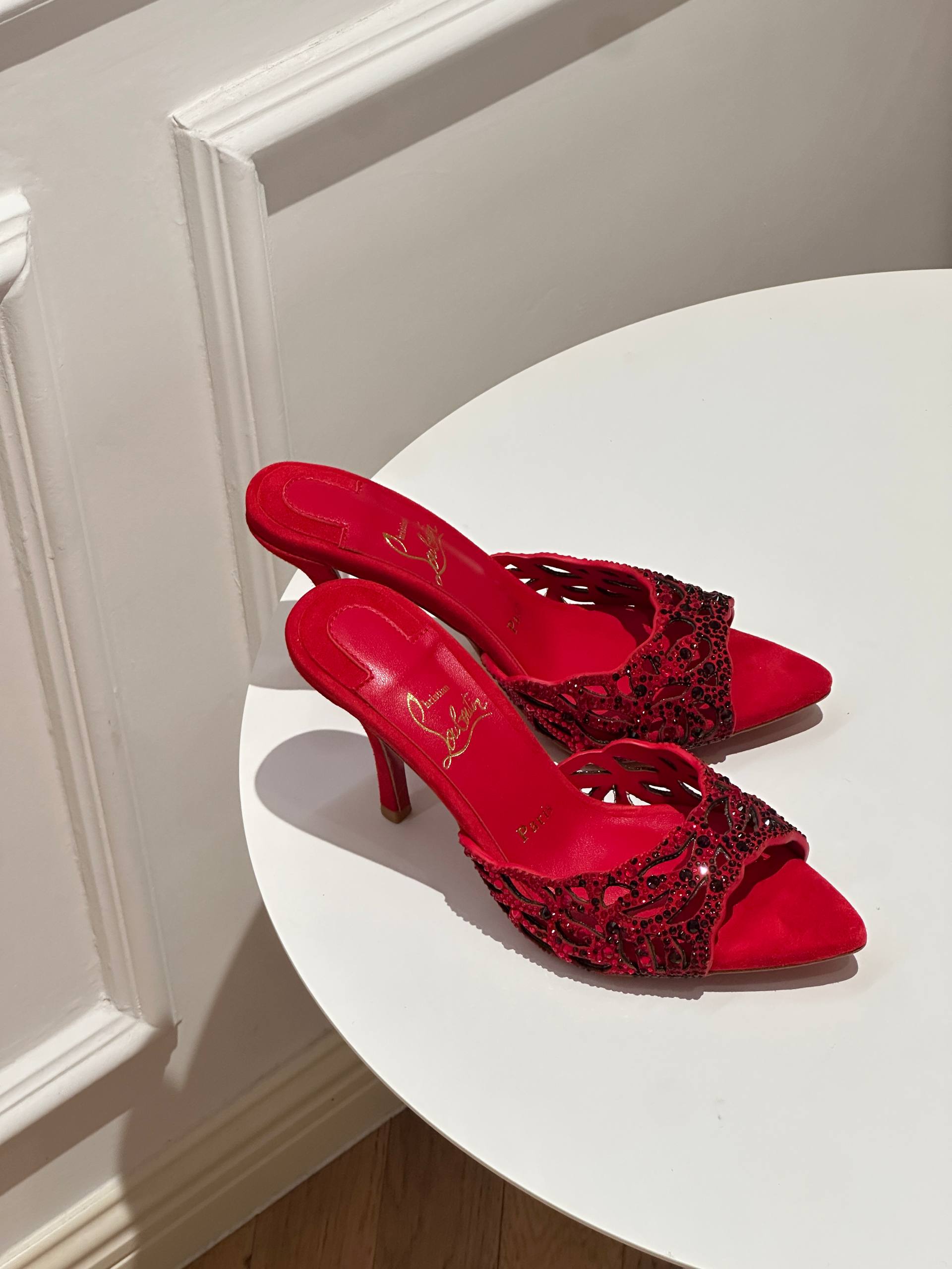 Christian Louboutin  Red-soled rhinestone mules