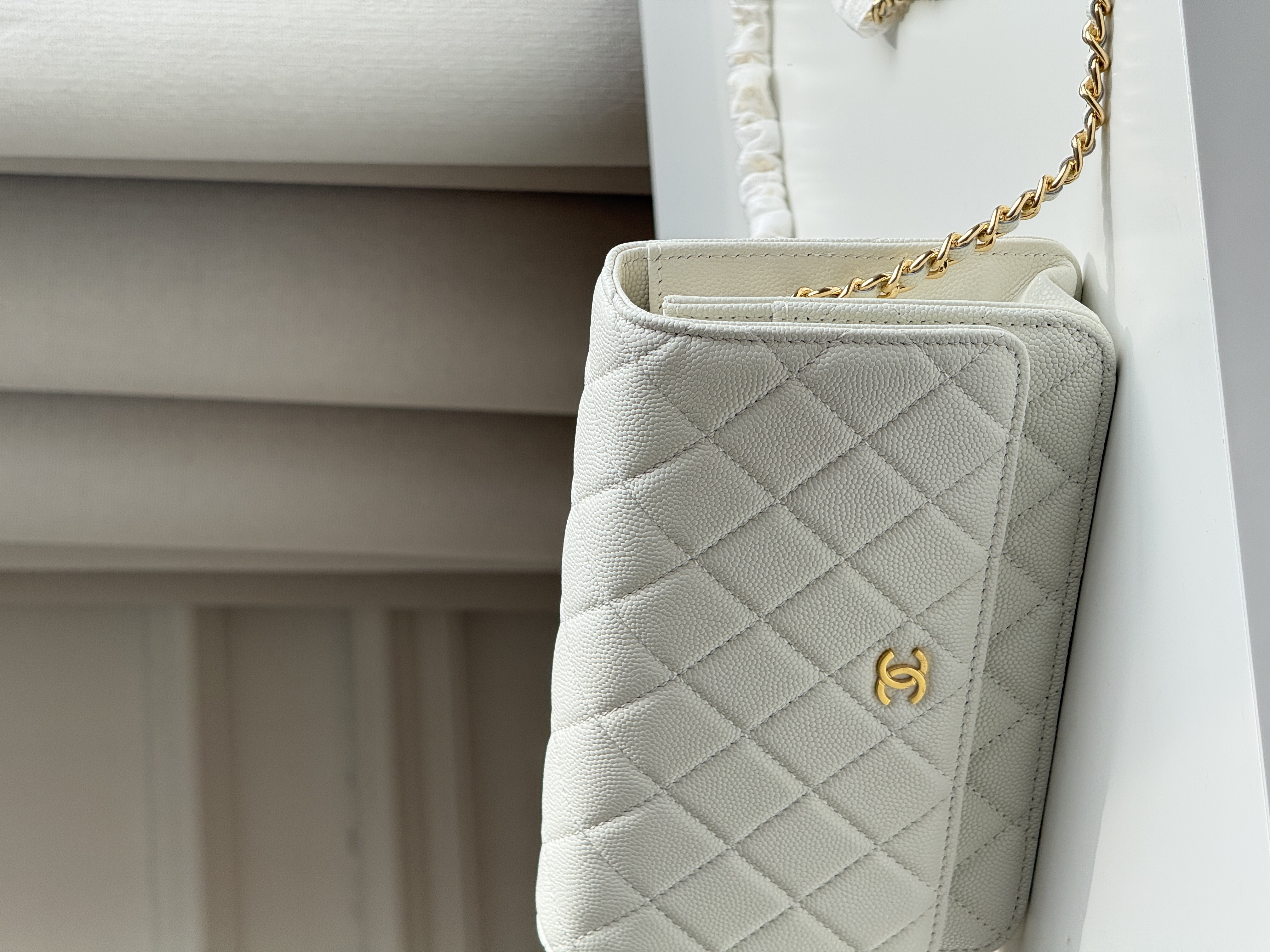 Chanel White Caviar Leather Wallet On Chain Crossbody Bag