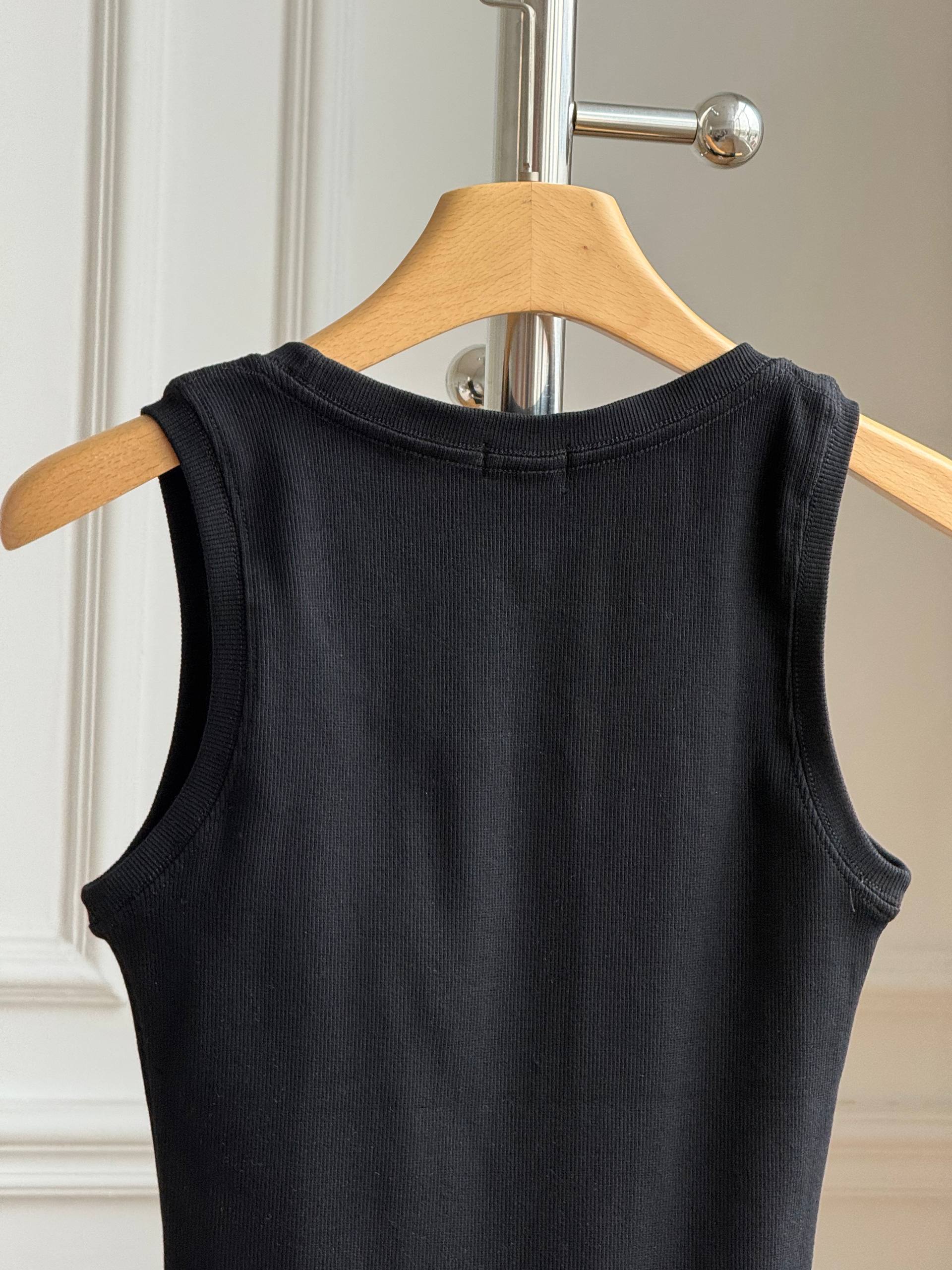 CELINE Triomphe Embroidered Ribbed Tank Top