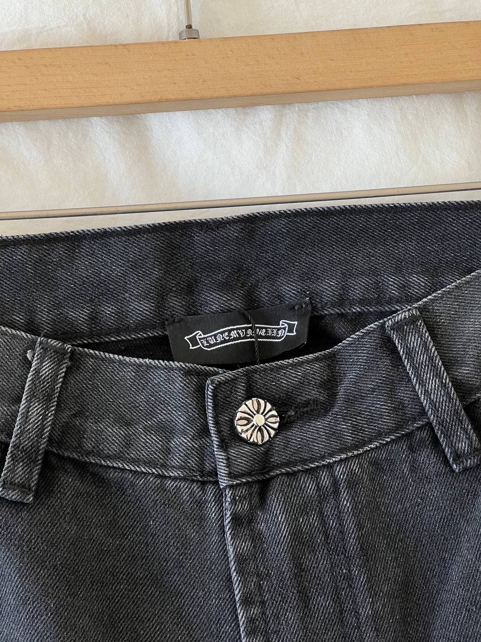 Chrome Hearts Black Washed Denim Jeans with Cross Patch Details