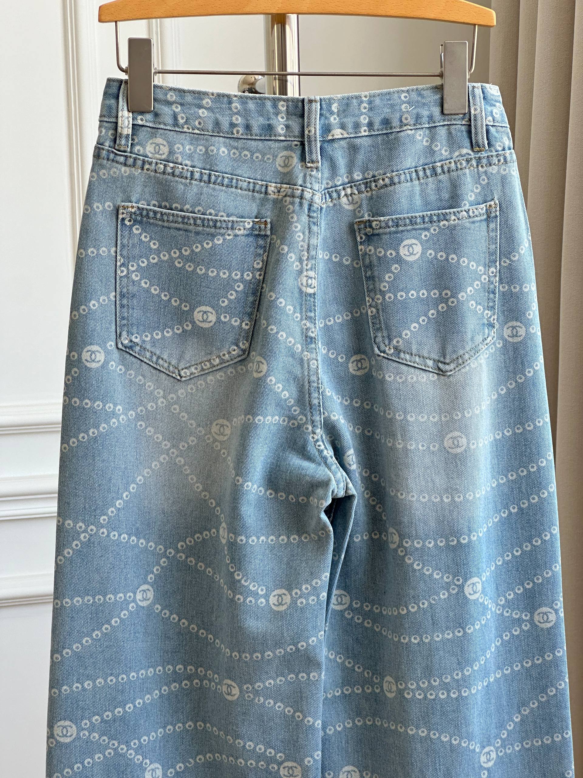 Chanel Chain-Link Print High-Waisted Wide-Leg Jeans