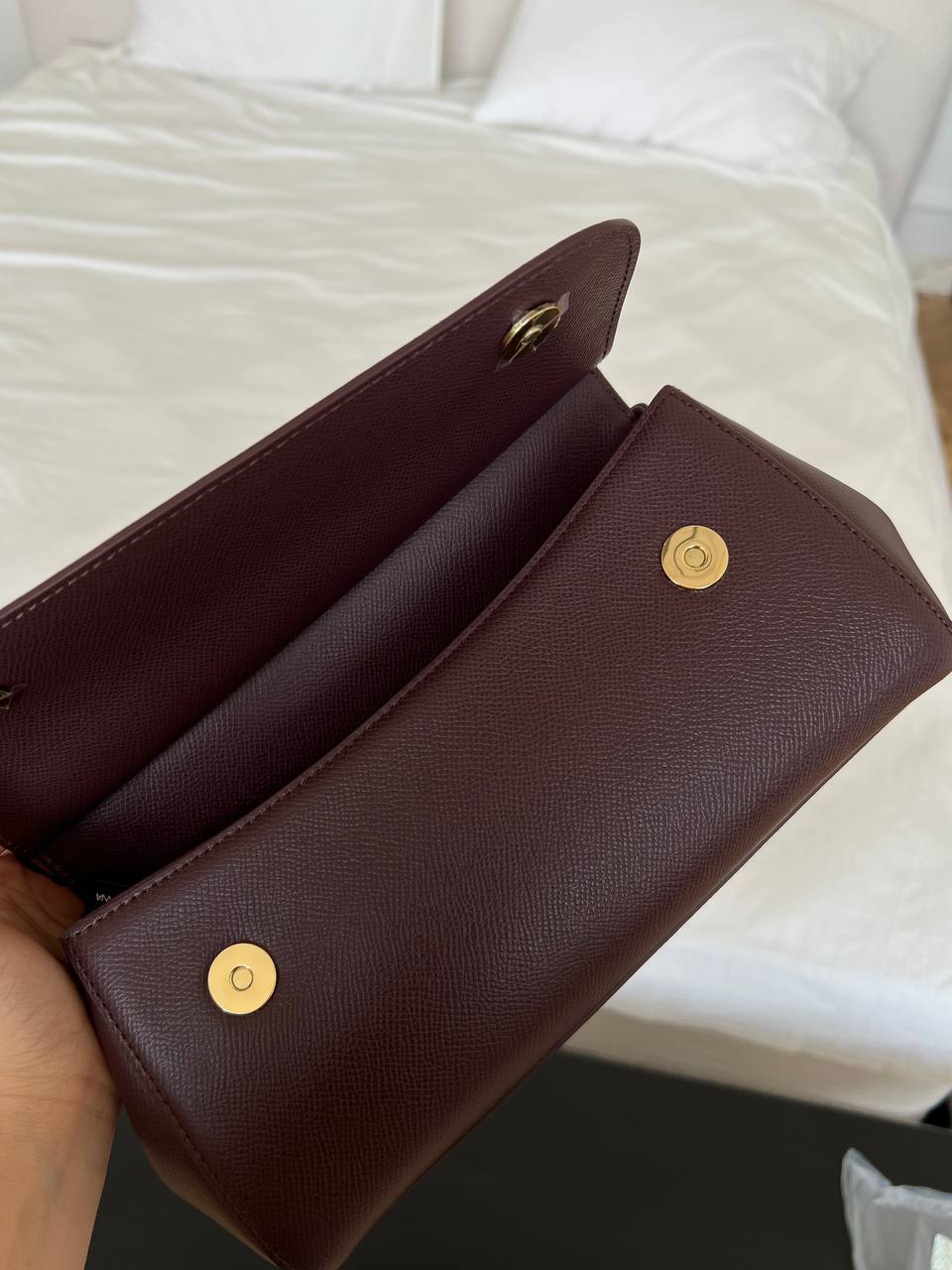 Miu Miu Burgundy Madras Leather Top Handle Flap Handbag