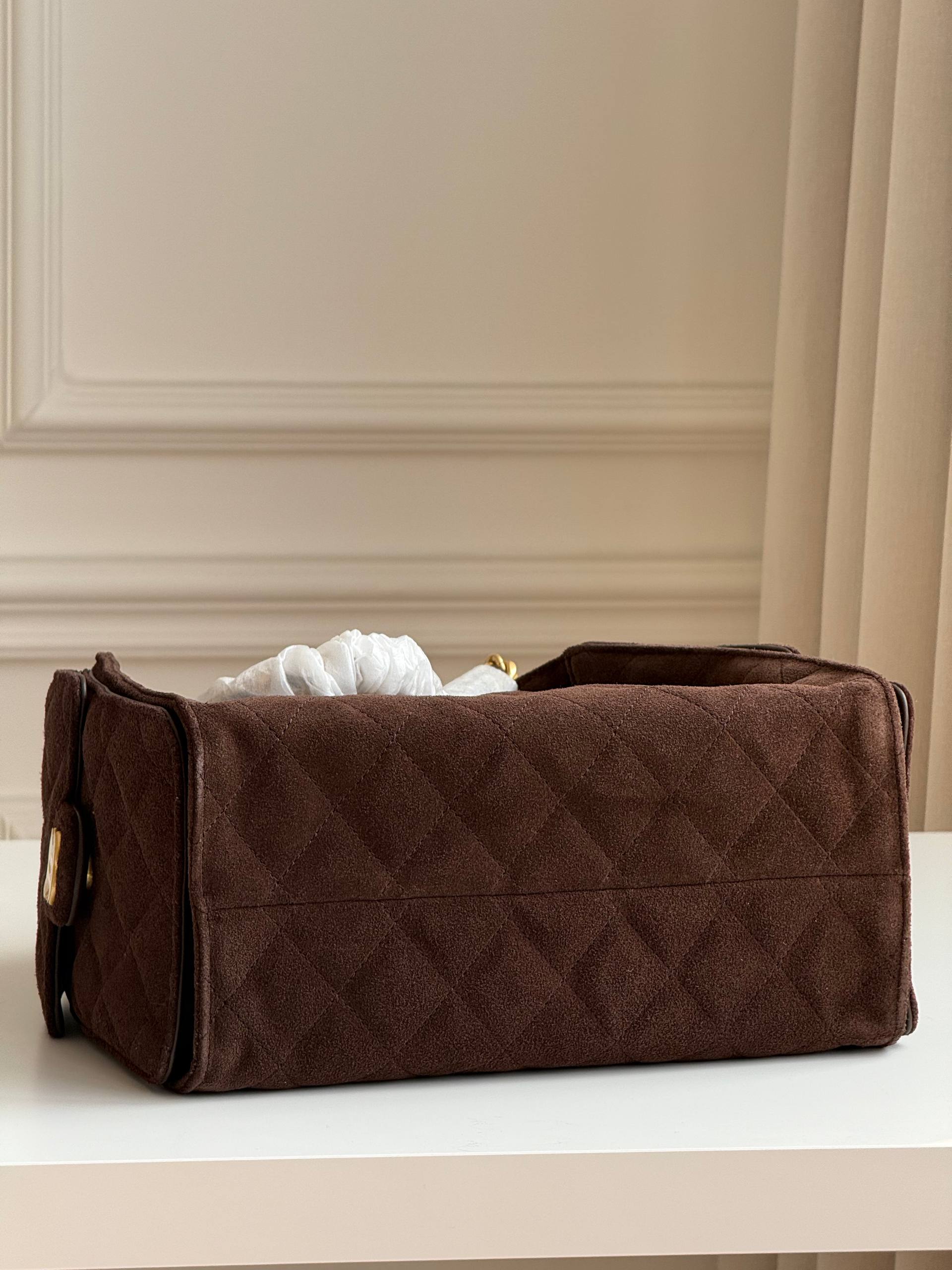 Chanel caramel suede quilted tote bag