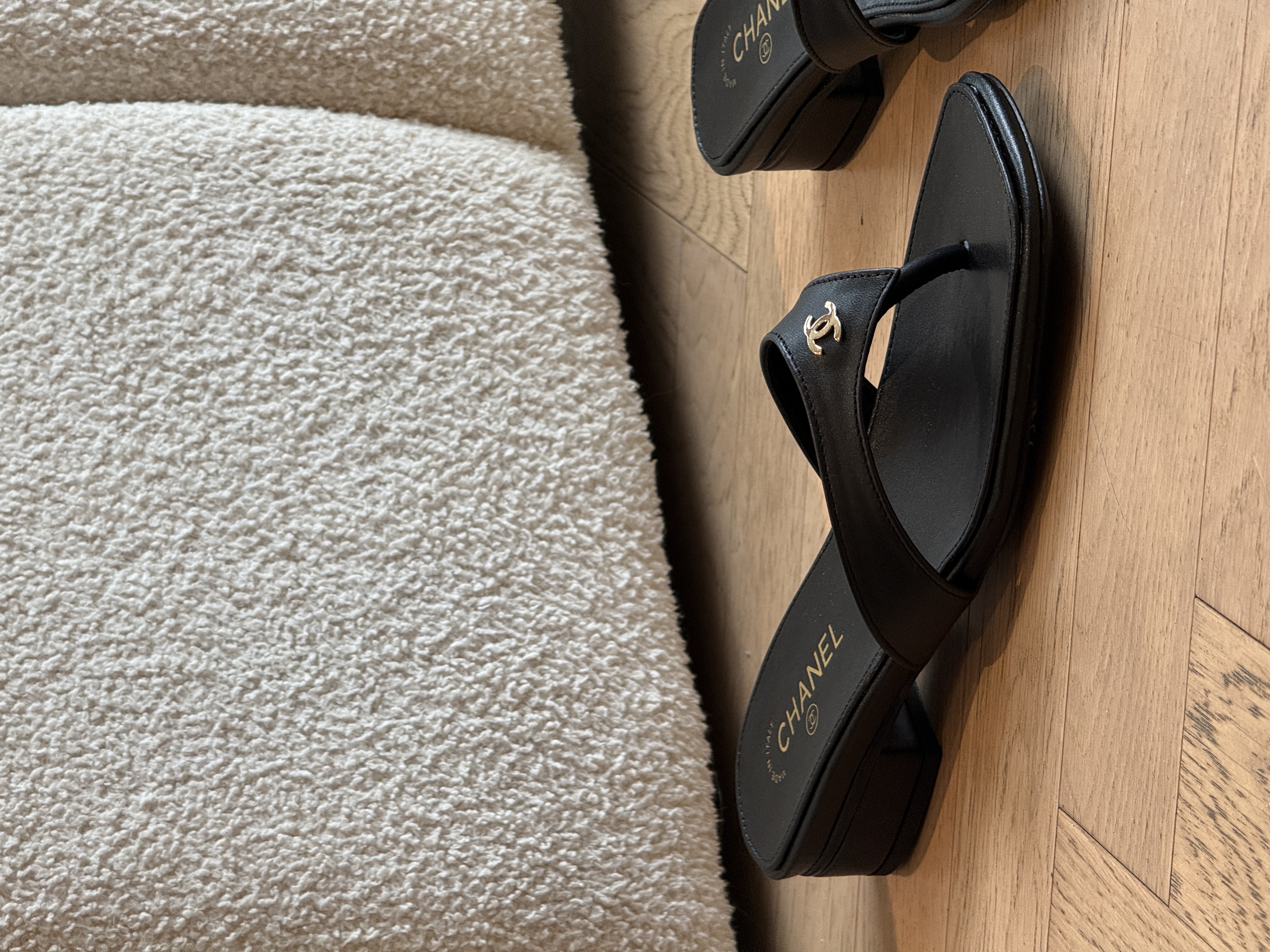Chanel Square-Toe Wedge Flip-Flop Sandals