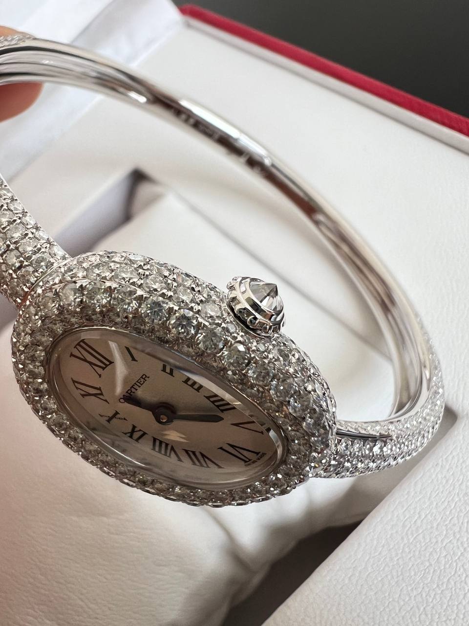 Cartier Oval Full Diamond Bangle Style Ladies Watch