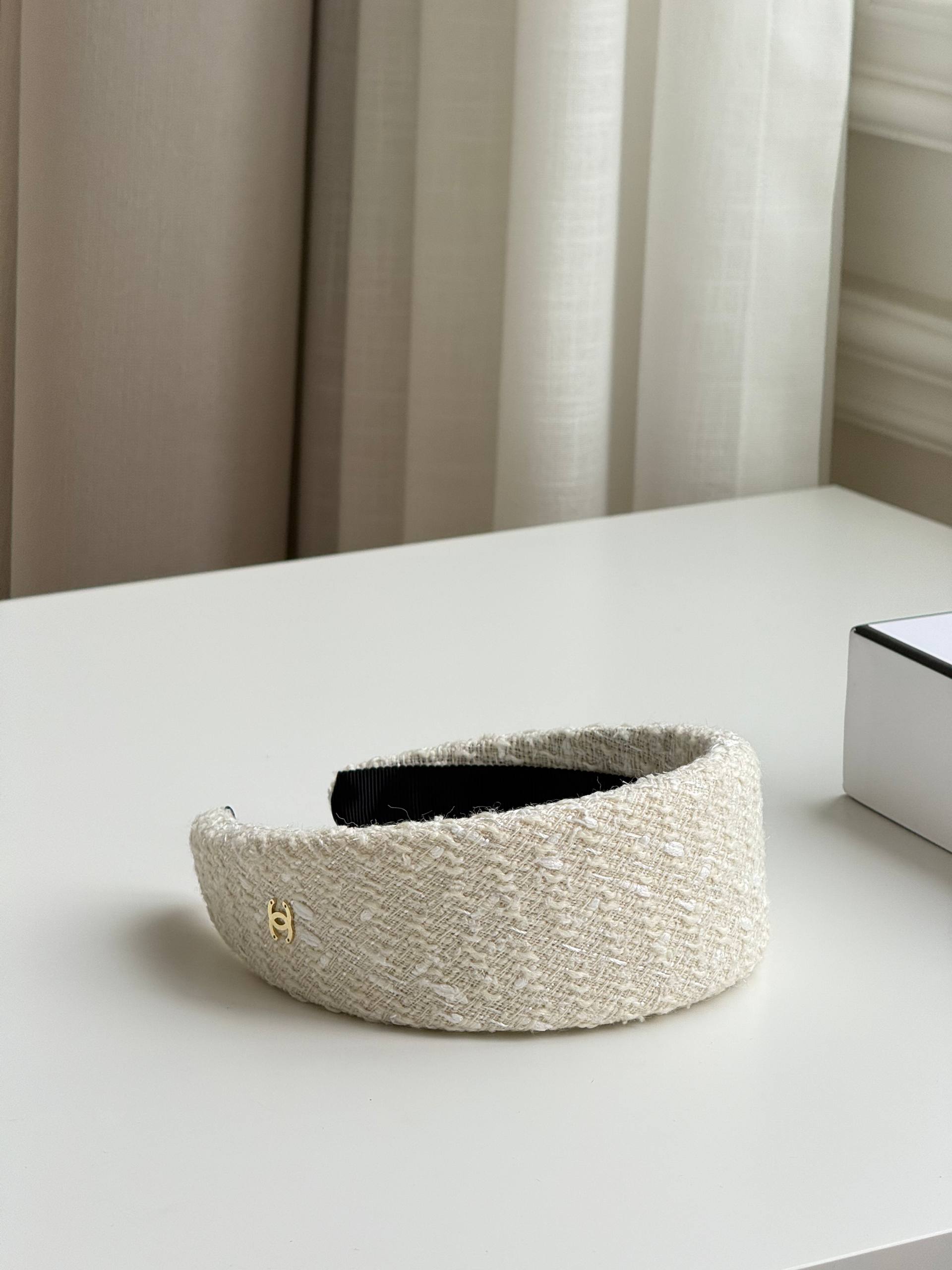 Chanel Interlocking CC Logo Tweed Wide Headband