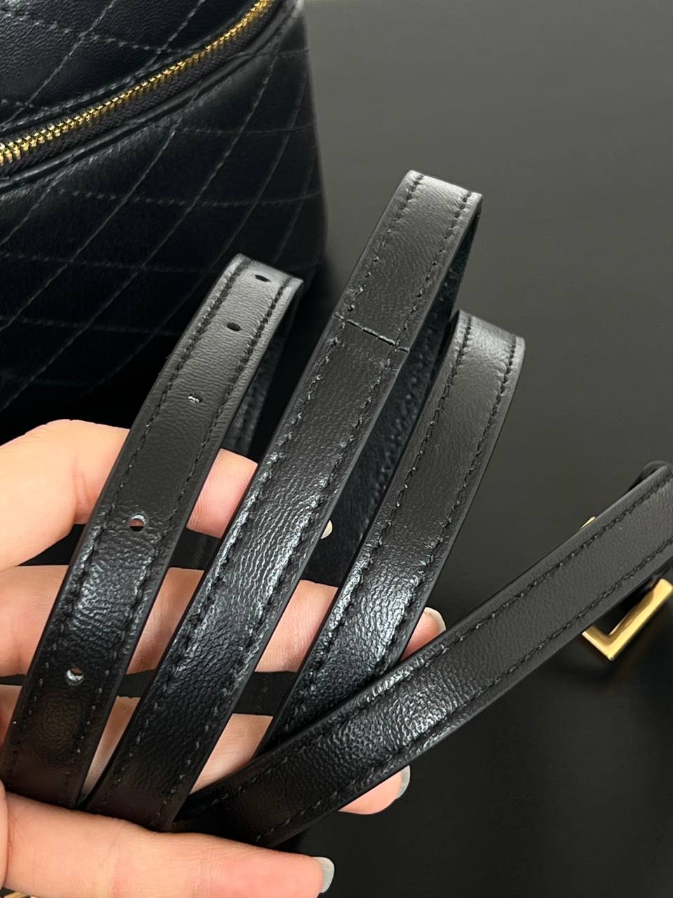 Yves Saint Laurent Black Caviar Quilted Gold Logo Top Handle Mini Vanity Box Bag