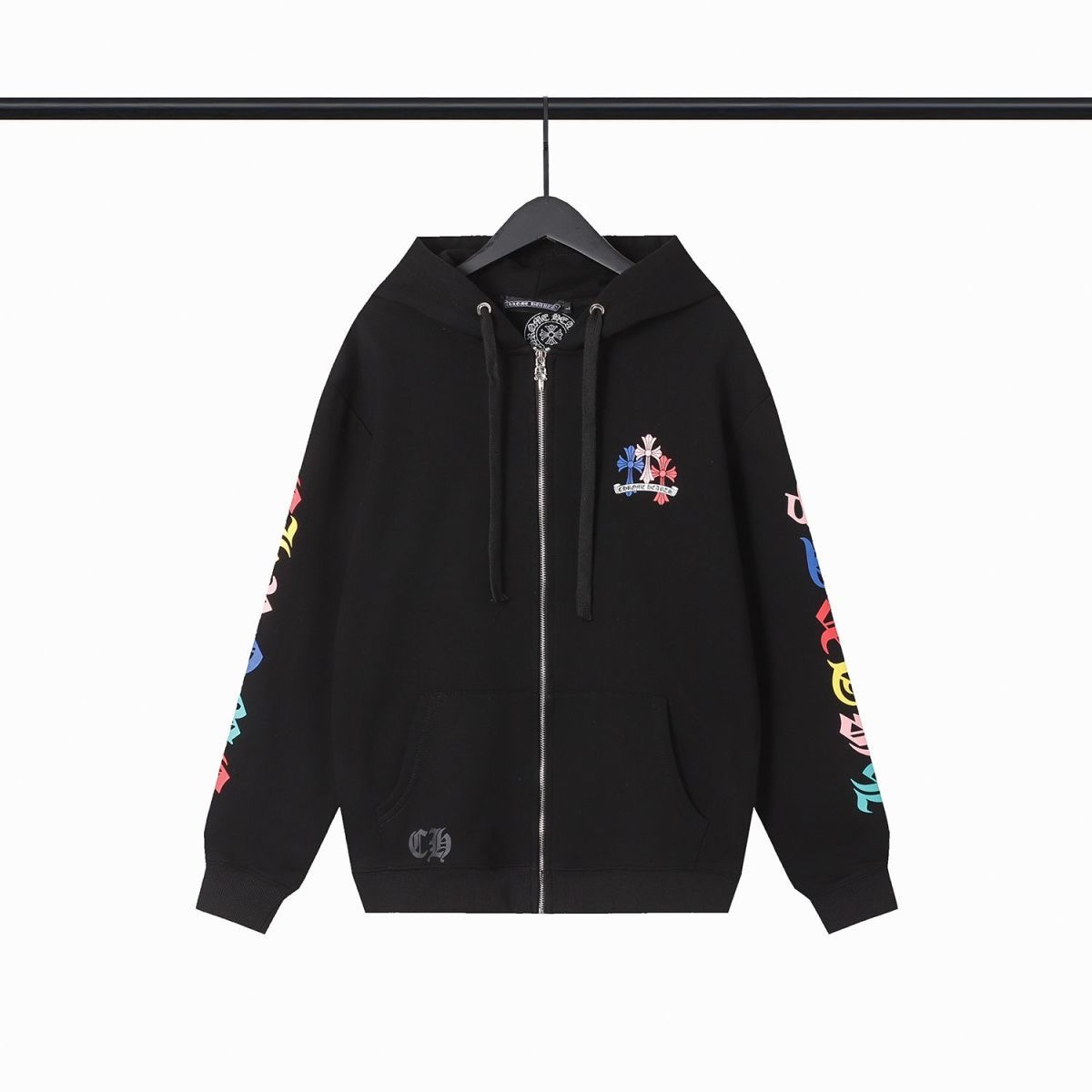 Chrome Hearts Colorful Cross Zipper Hoodie Black Color