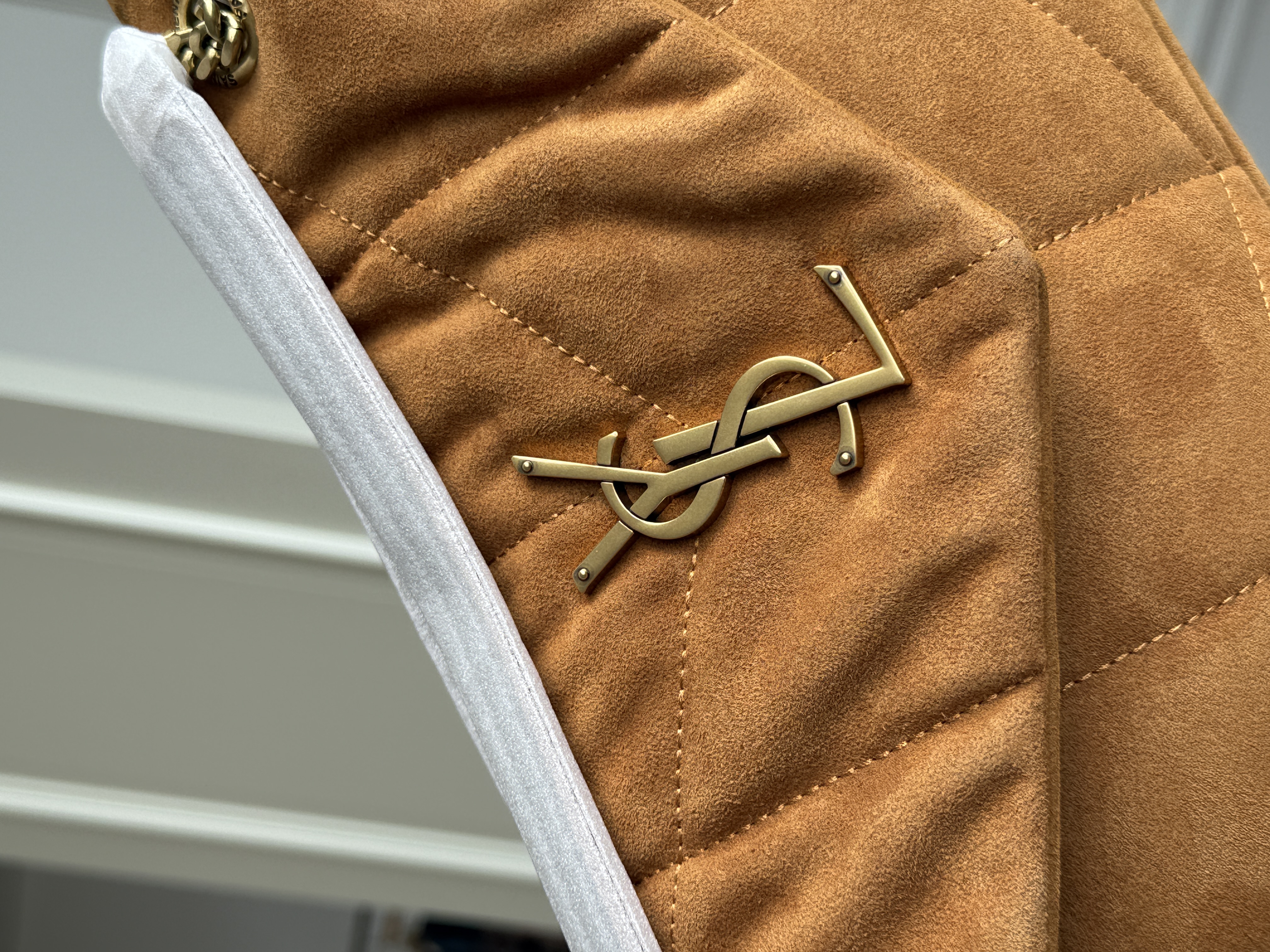 Yves Saint Laurent Caramel Suede Quilted LouLou Medium Chain Shoulder Bag